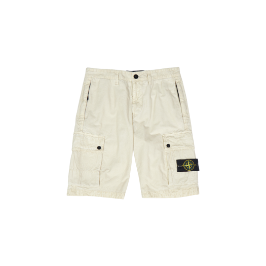Stone Island L100011 Brushed Organic Cotton Old Effect Zipper Pockets Details Slim Fit Cargo Bermuda Shorts Sand - 25SS