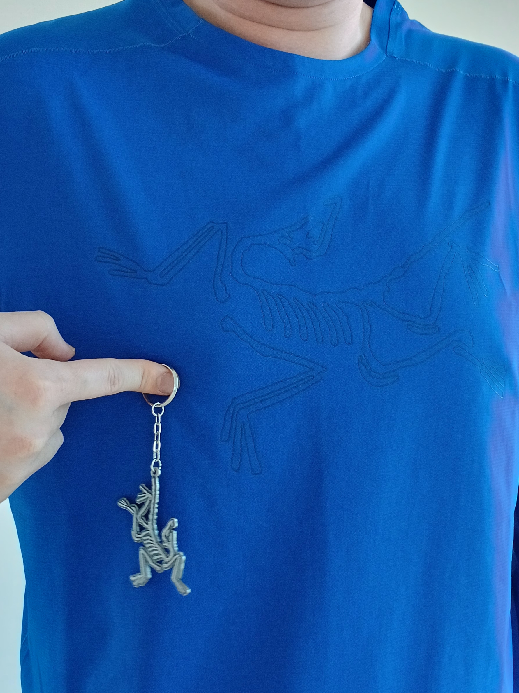 Arc'teryx Keyring Metal, Arc'teryx Cormac Crew Neck LS T-Shirt Electra Heather 착용 스타일 - 6