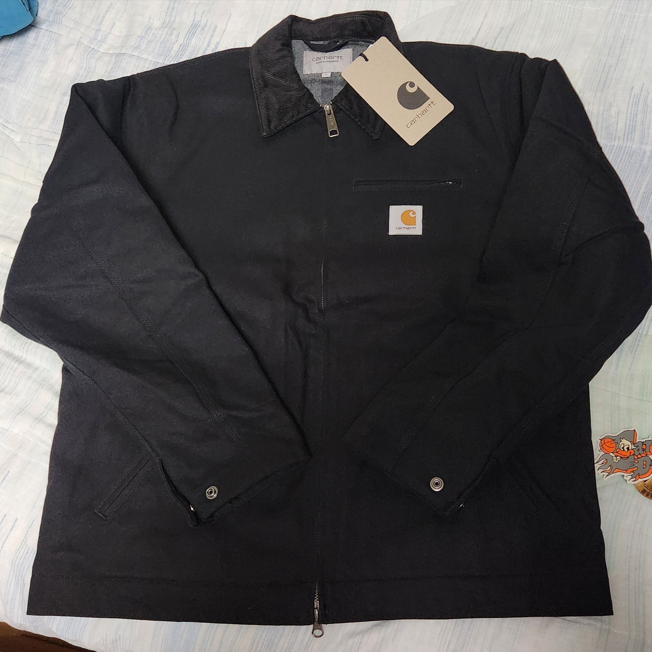 Carhartt WIP Lined Dearborn Canvas Detroit Jacket Black Rigid - Winter 착용 스타일