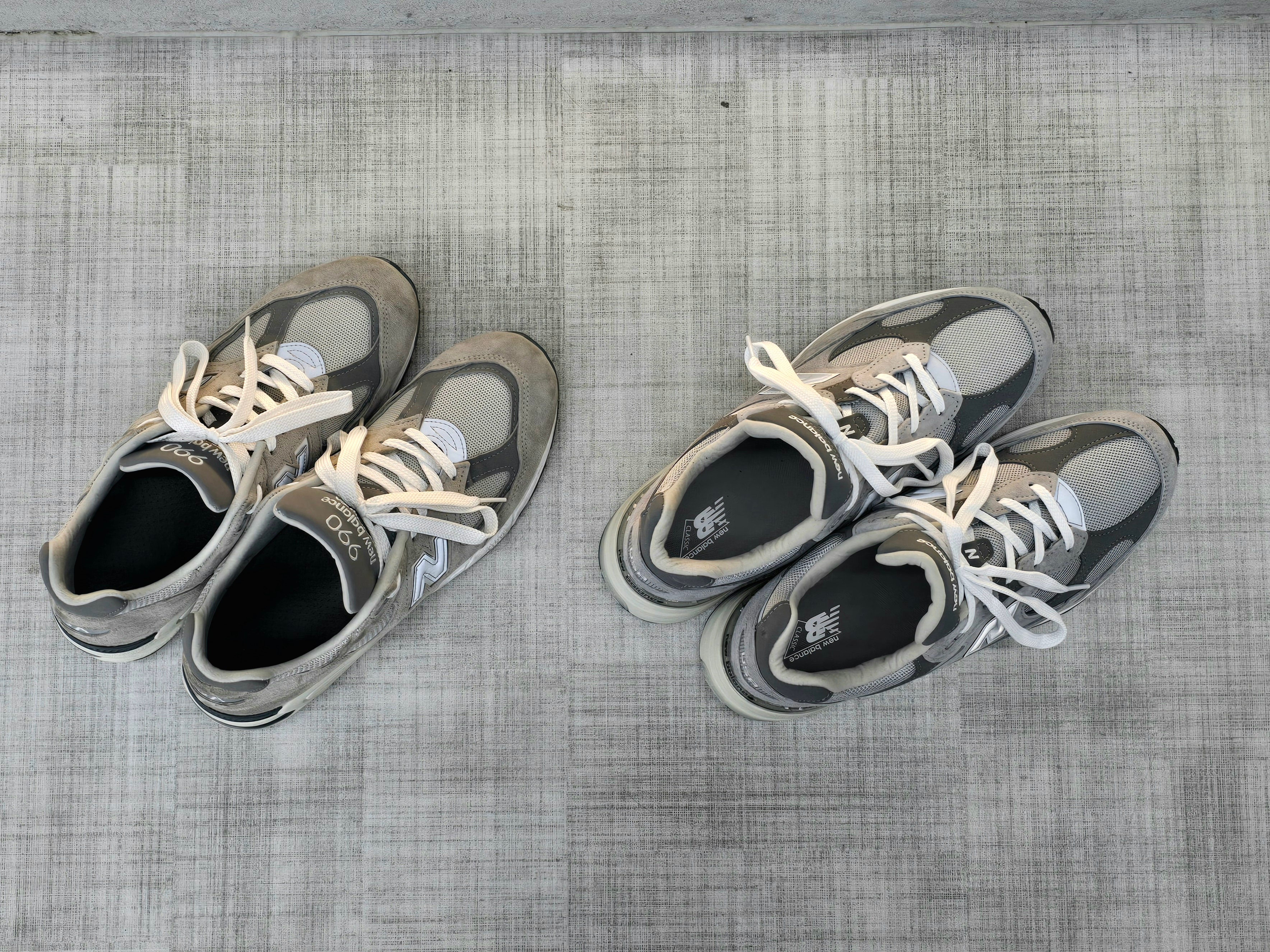 New Balance 992 Made in USA Core Grey Silver Metallic, New Balance 990v2 Made in USA Grey 착용 스타일 - 1