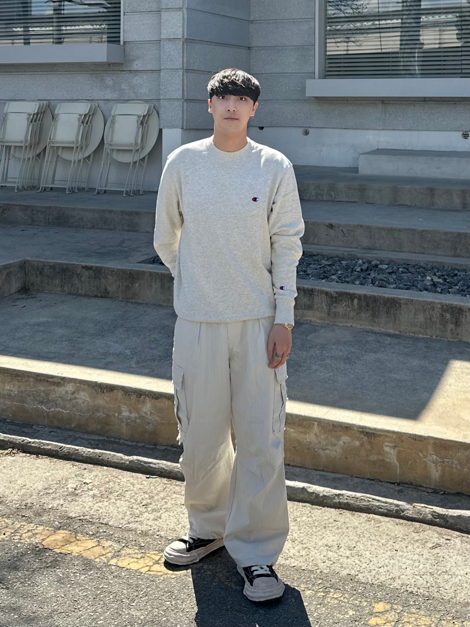 Maison Mihara Yasuhiro Peterson VL OG Sole Canvas Low-top Sneakers Black 착용 스타일 - 1