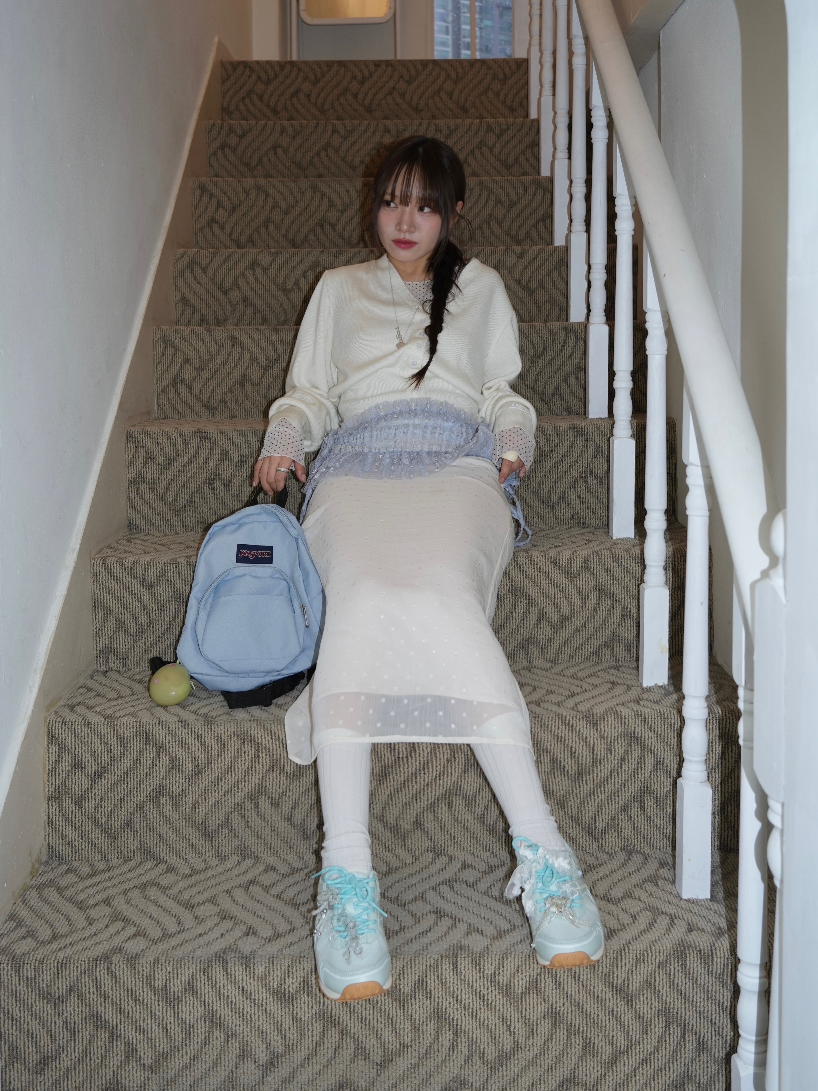 Jansport Half Pint Mini Backpack Blue Dusk 착용 스타일