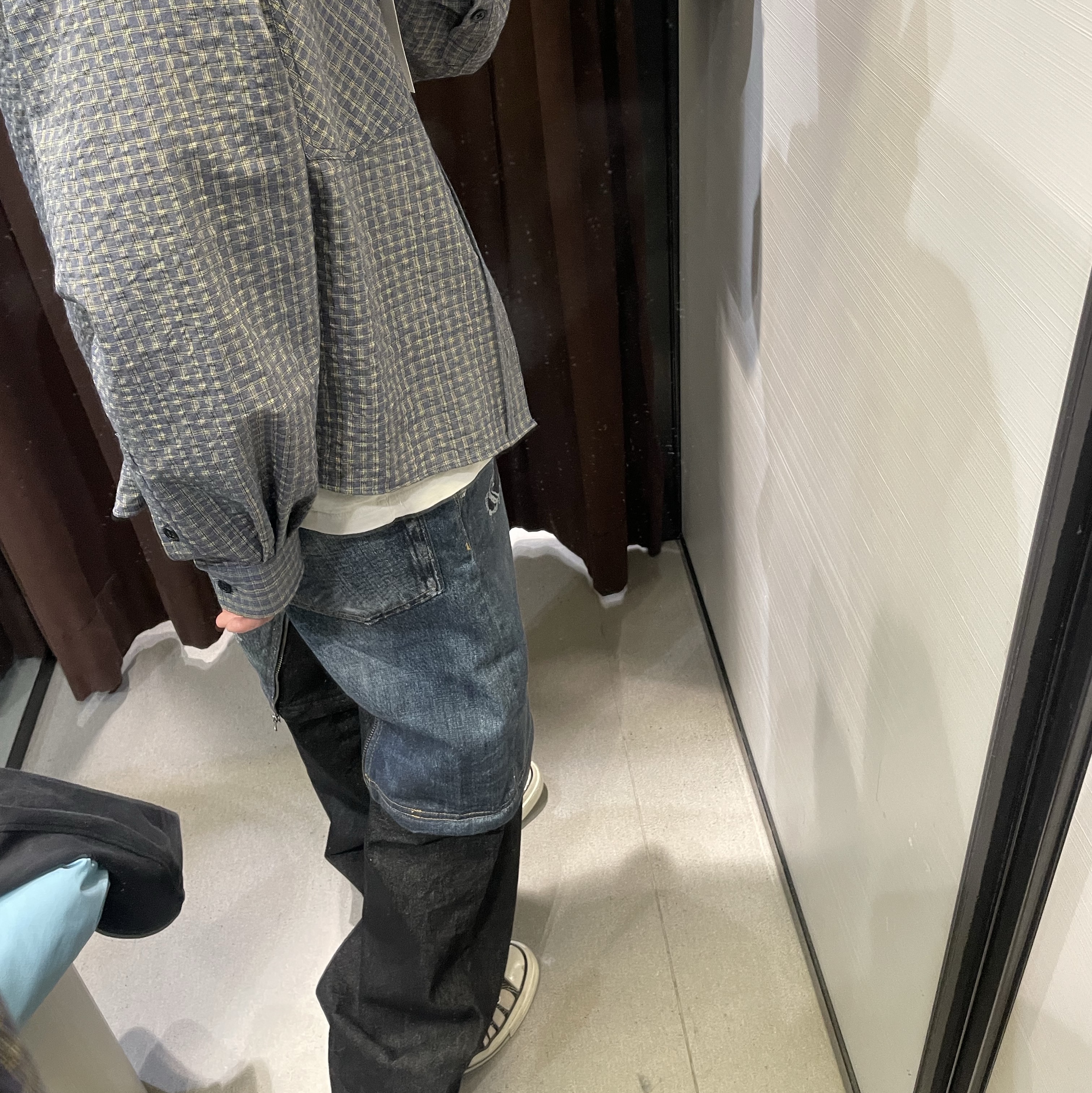 Zara x Andersson Bell Detachable Layered Jeans Medium Blue 착용 스타일