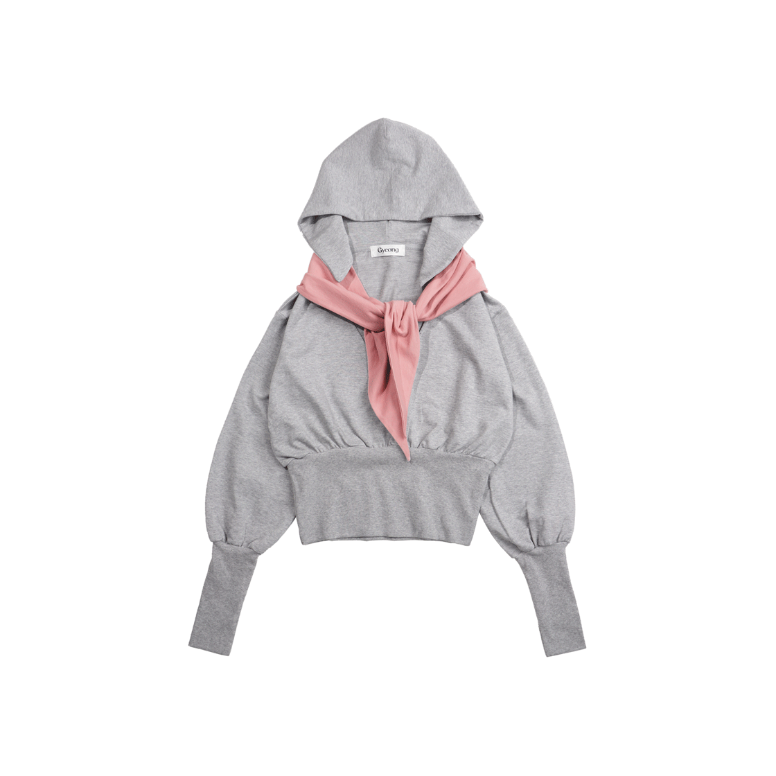 경 타이 후드 탑 그레이 & 핑크(Gyeong Tie Hooded Top Gray & Pink) - 3