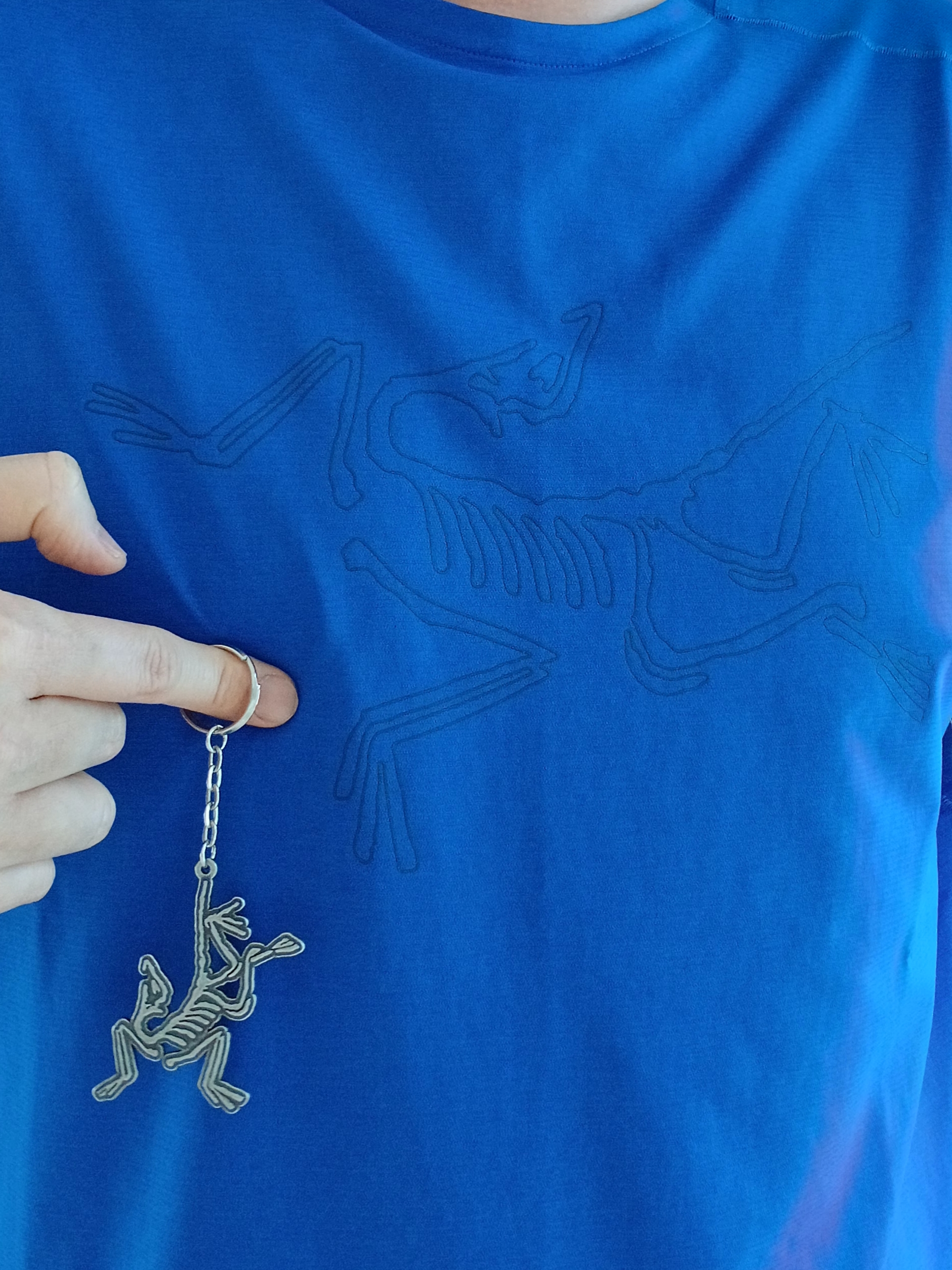 Arc'teryx Keyring Metal, Arc'teryx Cormac Crew Neck LS T-Shirt Electra Heather 착용 스타일 - 2