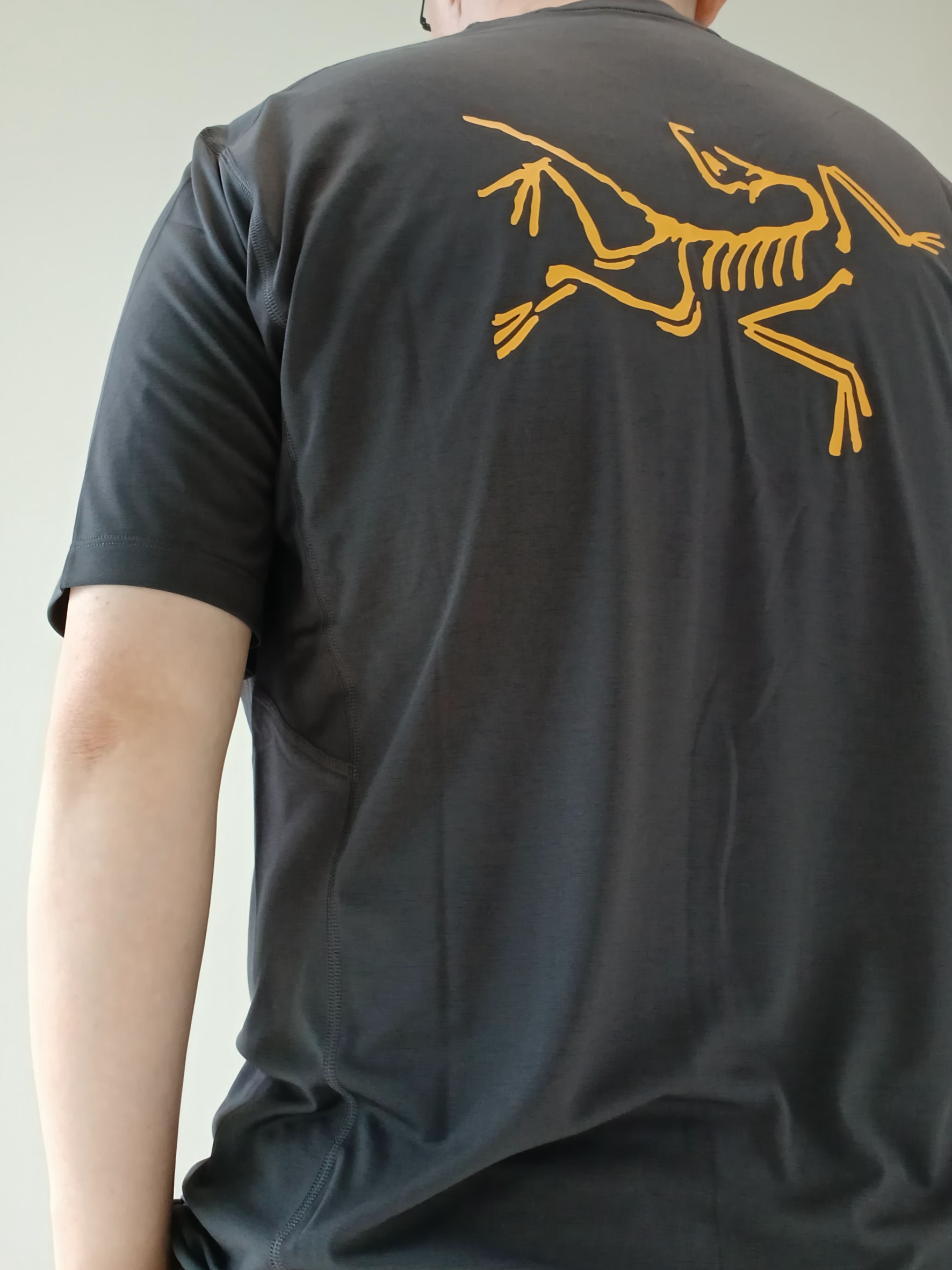 Arc'teryx Motus Arcword Crew SS T-Shirt Black Heather 착용 스타일 - 3