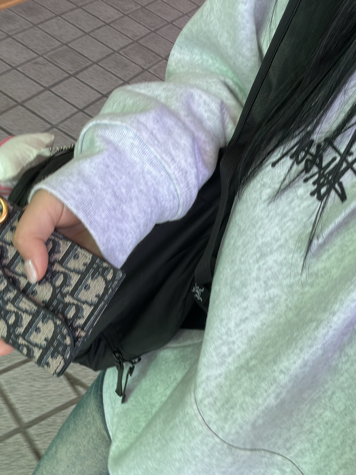 Dior Saddle Flap Card Holder Blue Dior Oblique Jacquard, Stussy Basic Stussy Hoodie Ash Heather 착용 스타일 - 1