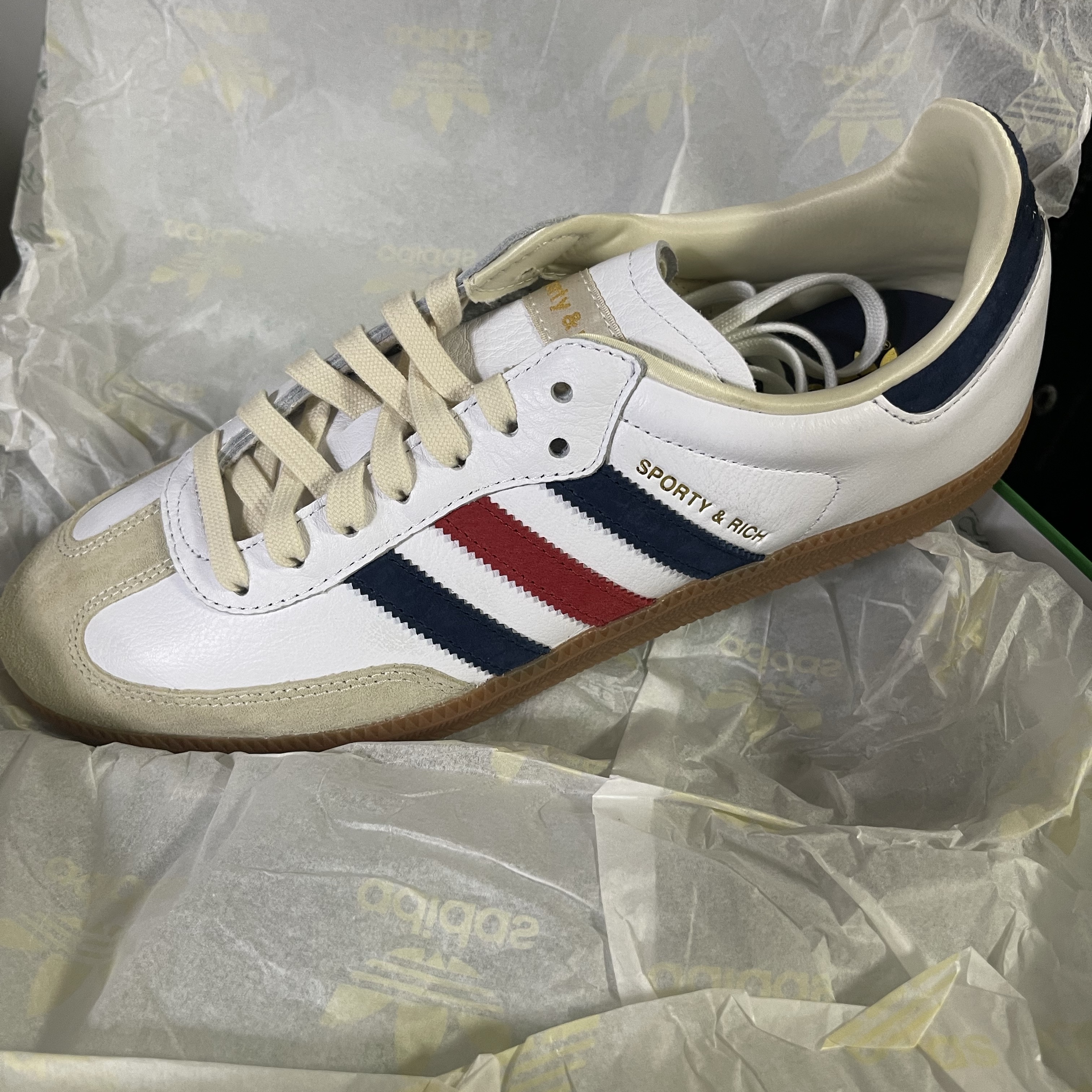 Adidas x Sporty & Rich Samba OG Cloud White Night Indigo 착용 스타일