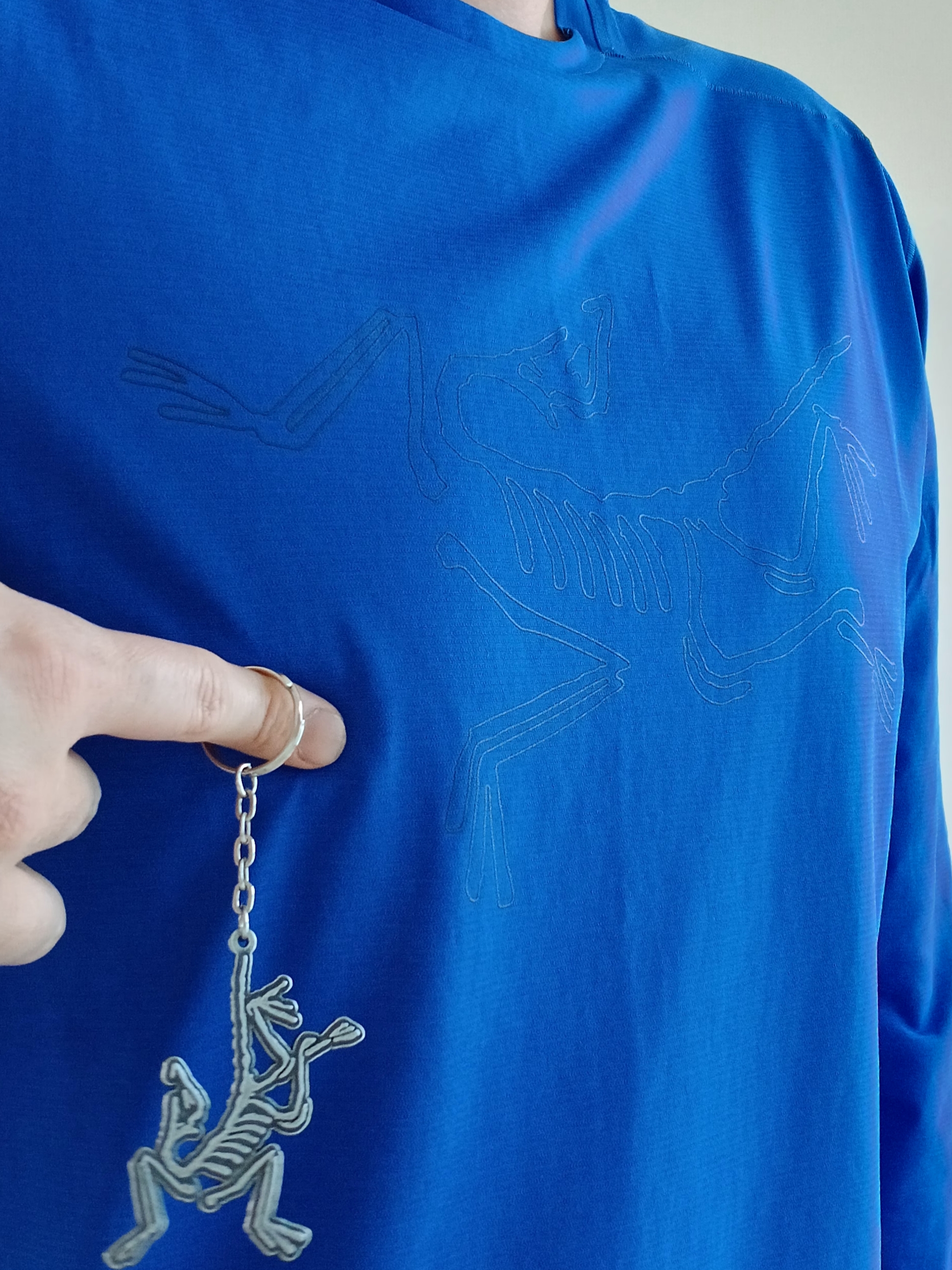 Arc'teryx Keyring Metal, Arc'teryx Cormac Crew Neck LS T-Shirt Electra Heather 착용 스타일 - 4