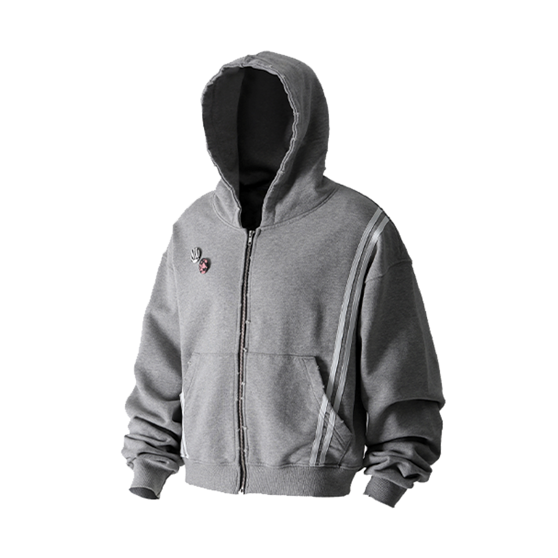 로어링라드 테이프 워시드 후드 집업 그레이(ROARINGRAD Tape Washed Hoodie Zip-Up Gray)