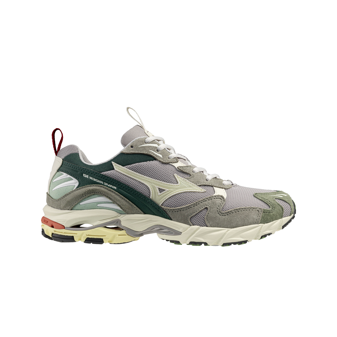 미즈노 웨이브 라이더 10 오팔 그레이 프리스틴 비스트로 그린(Mizuno Wave Rider 10 Opal Gray Pristine Bistro Green)