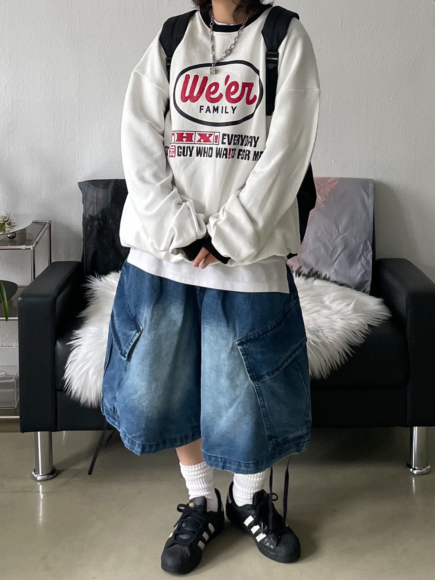 CDG 백팩 블랙, 칼하트 WIP 내쉬 캡 블루 착용 스타일 - 3