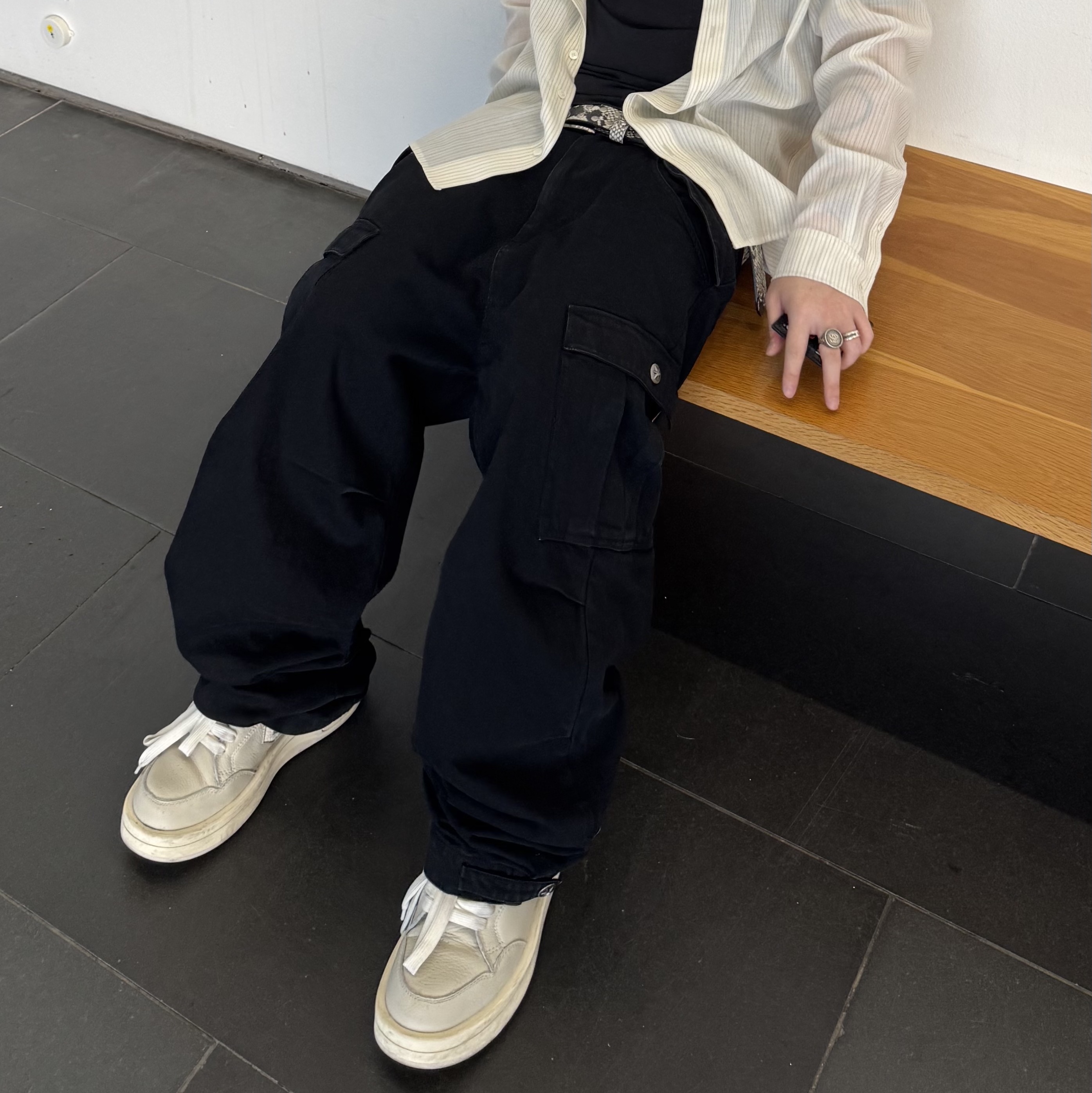 Aoiro Cutted Double Knee Pants Tan, Burberry Leather Trek Boots Black 착용 스타일 - 7