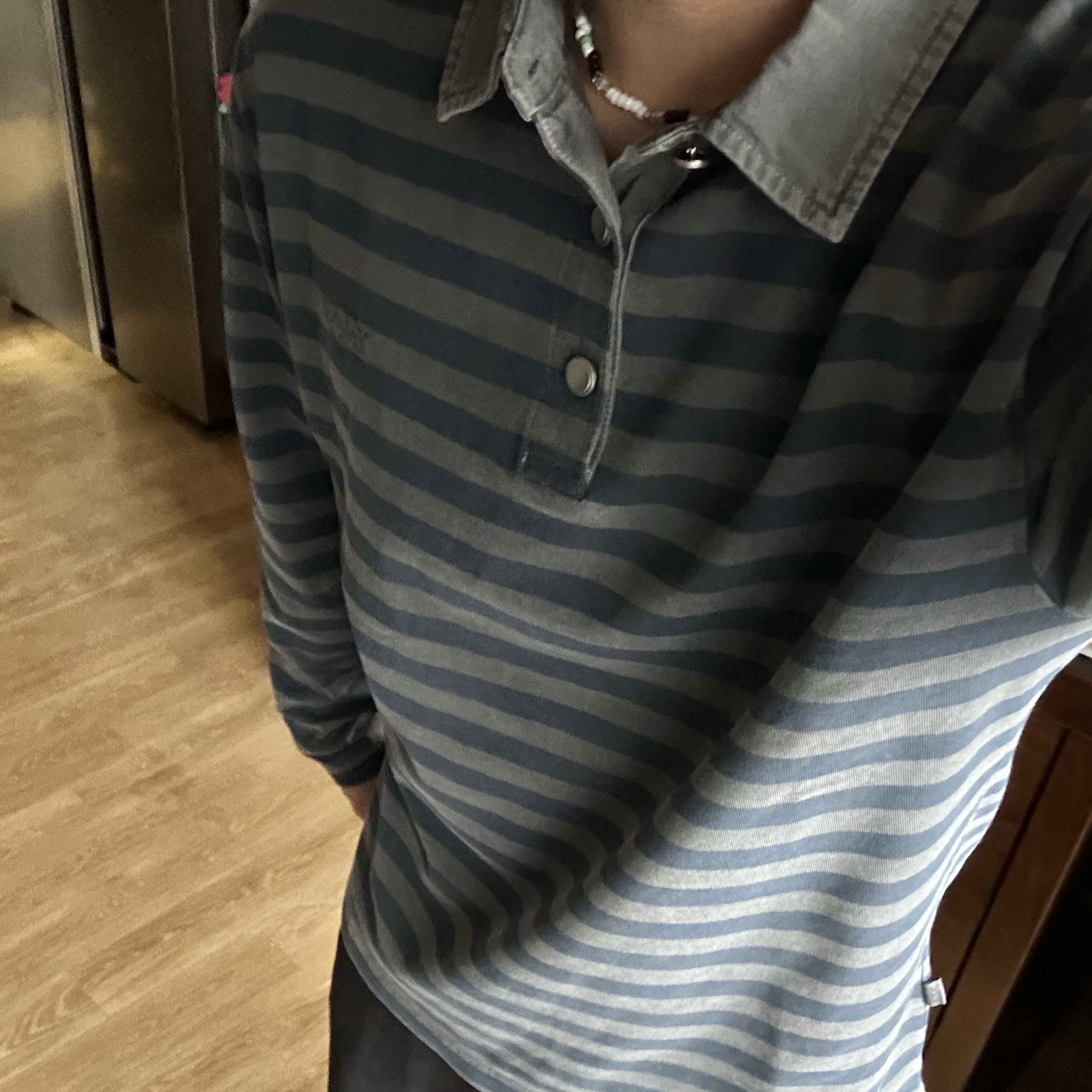 Hatchingroom VTG Stripe Polo T-Shirt Dyed Blue, Millo Archive Reflect Curved Pants Black 착용 스타일