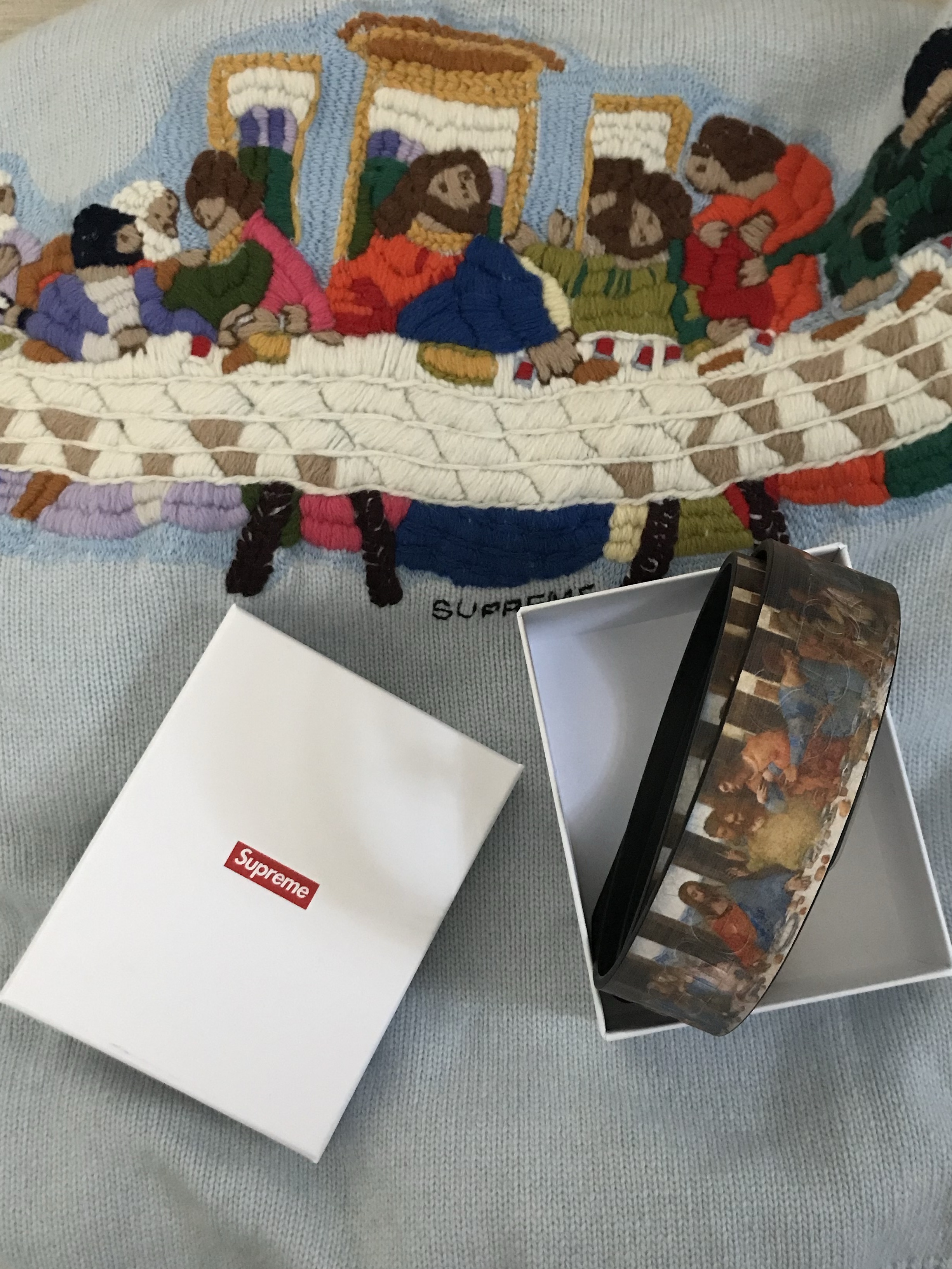 Supreme Last Supper Leather Belt Multicolor - 25SS 착용 스타일