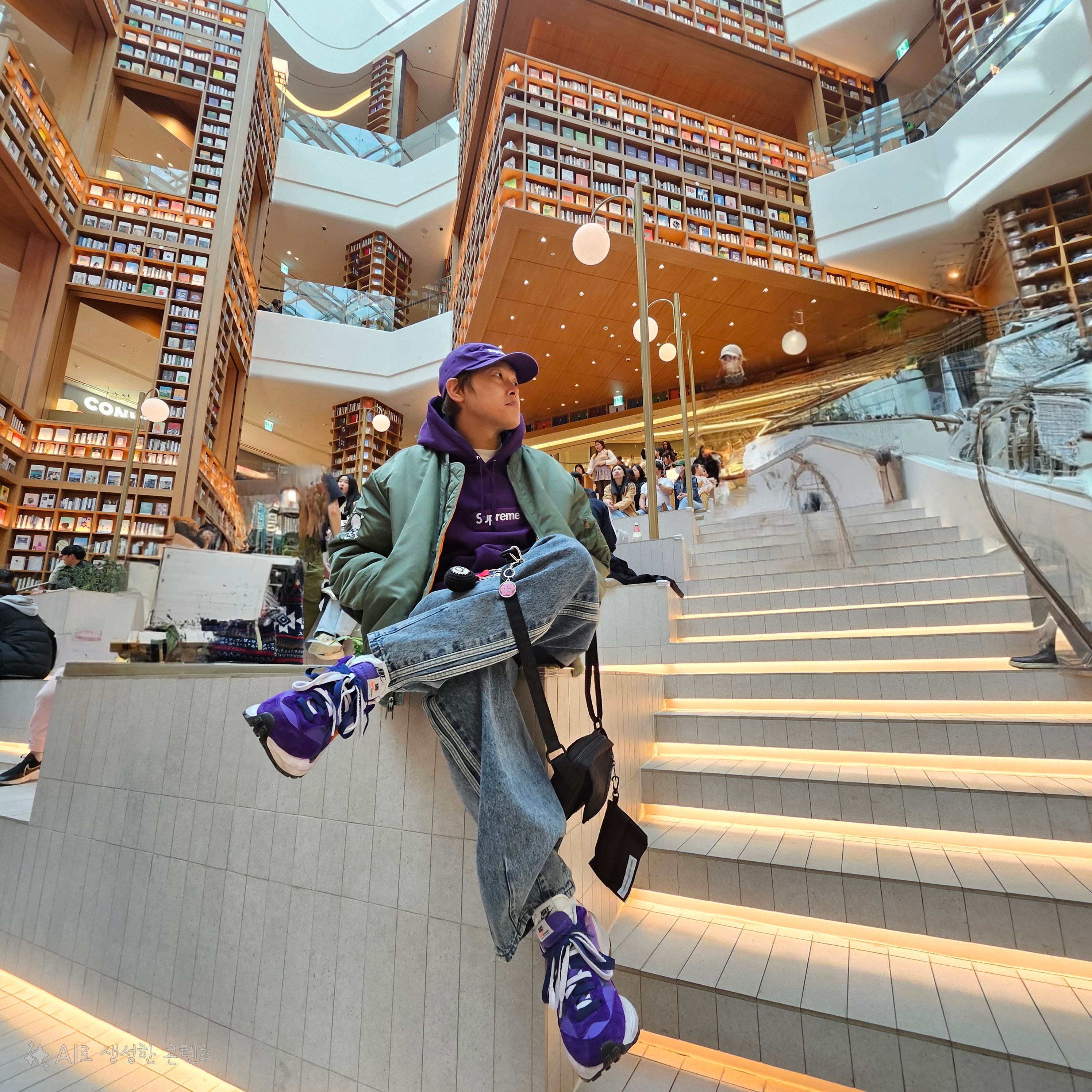 Supreme Box Logo Hooded Sweatshirt Dark Purple - 23FW, Supreme Washed Chino Twill Camp Cap Purple - 24SS 착용 스타일 - 1