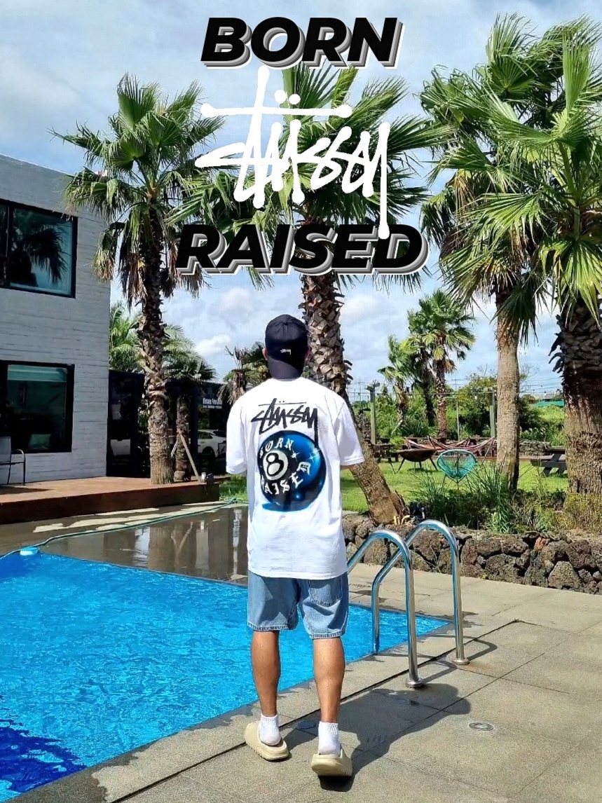 Stussy x Born X Raised 8 Ball T-Shirt White, Adidas Yeezy Slide Bone 2022/2023 착용 스타일