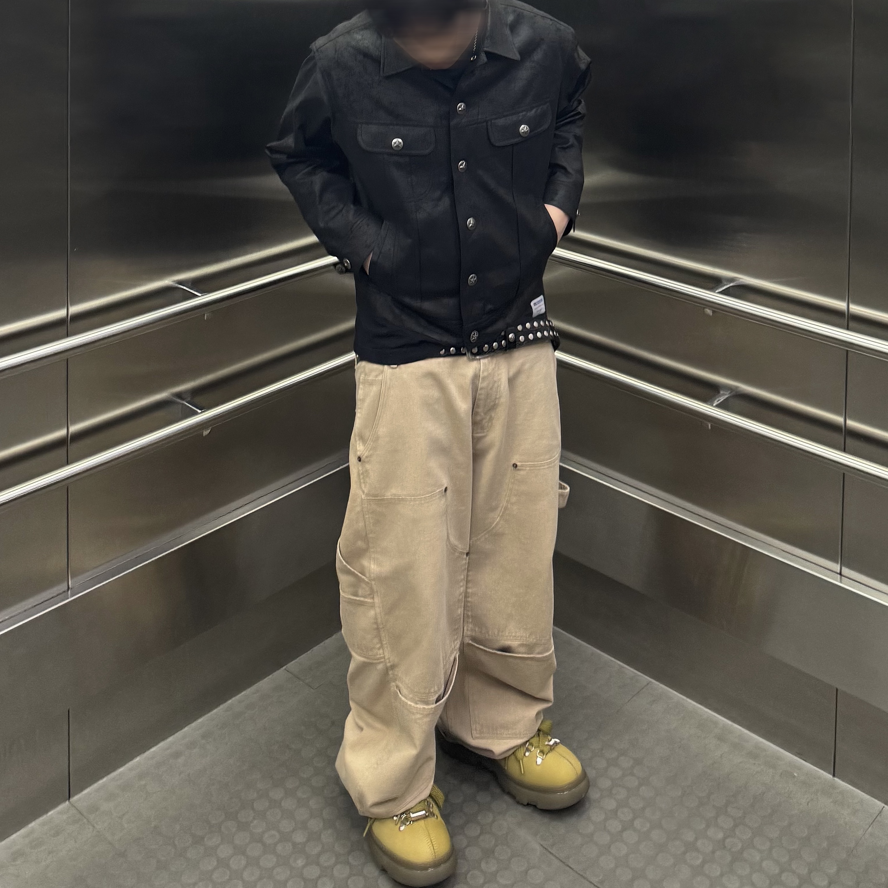 Aoiro Cutted Double Knee Pants Tan, Burberry Leather Trek Boots Black 착용 스타일 - 2