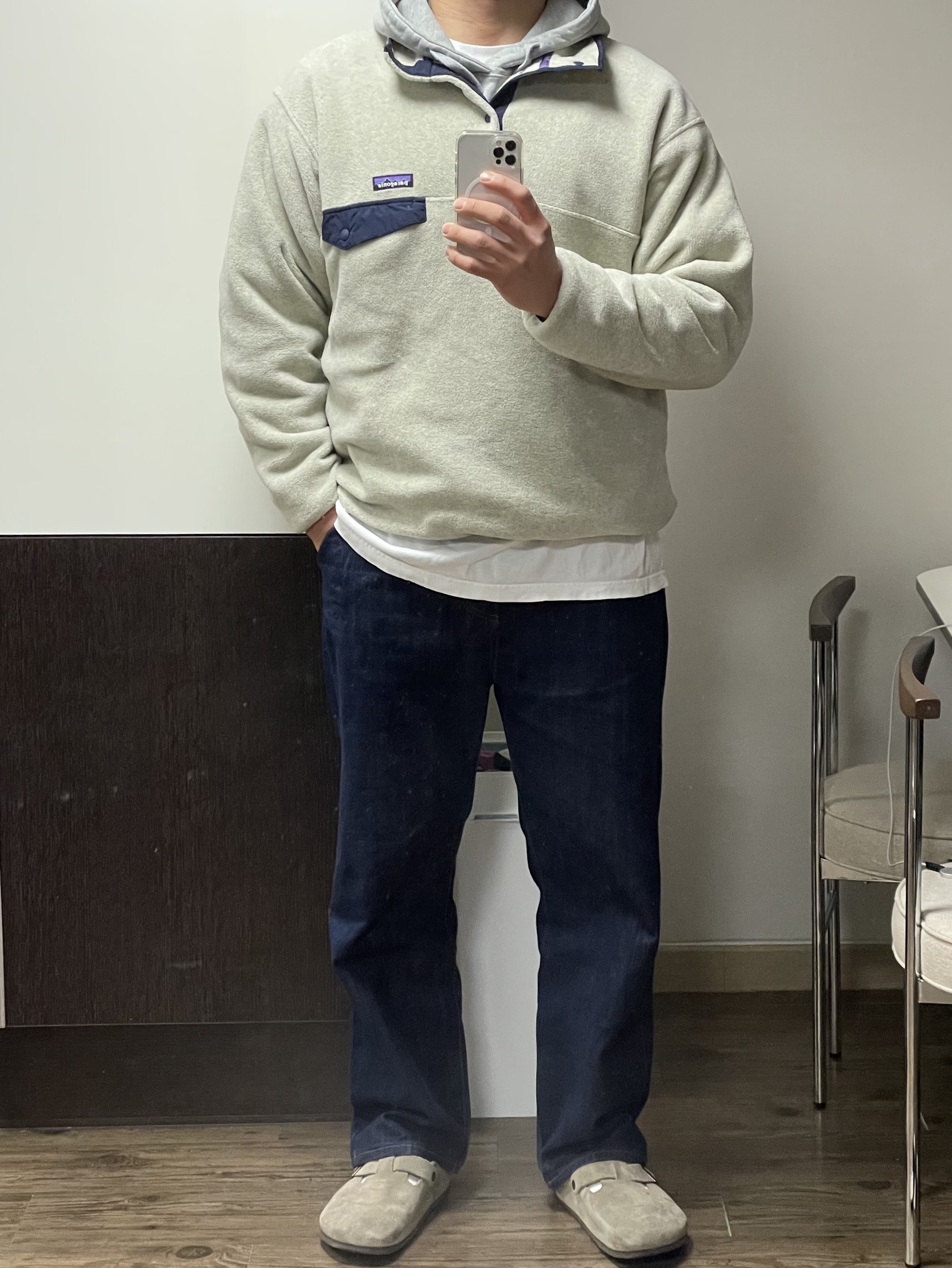 Patagonia Synchilla Snap-T Fleece Pullover Oatmeal Heather, Birkenstock Boston Soft Footbed Taupe - Regular 착용 스타일