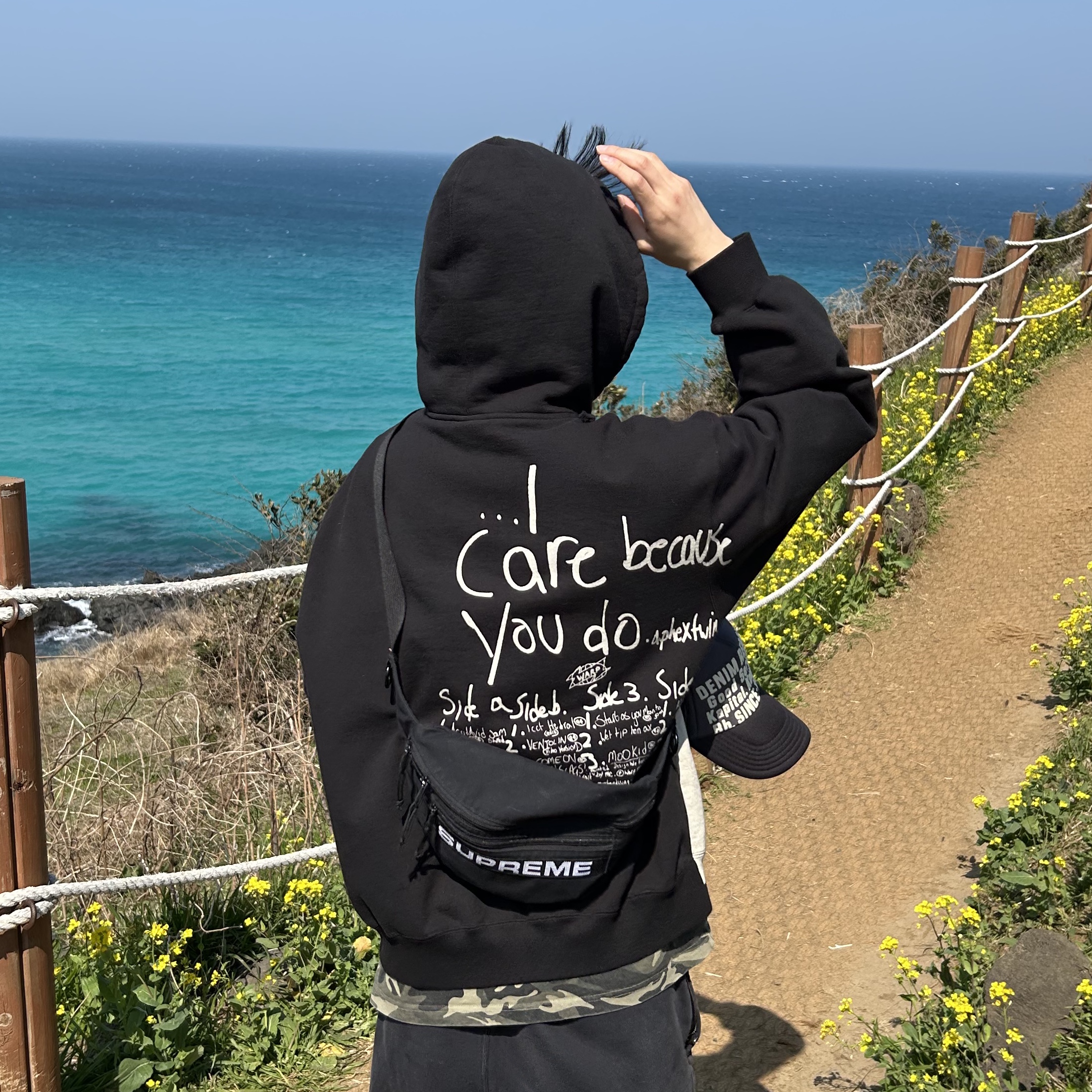 Supreme x Aphex Twin Zip Up Hooded Sweatshirt Black - 25SS, Kapital Denim Repair Track Cap Gray Black 착용 스타일 - 4