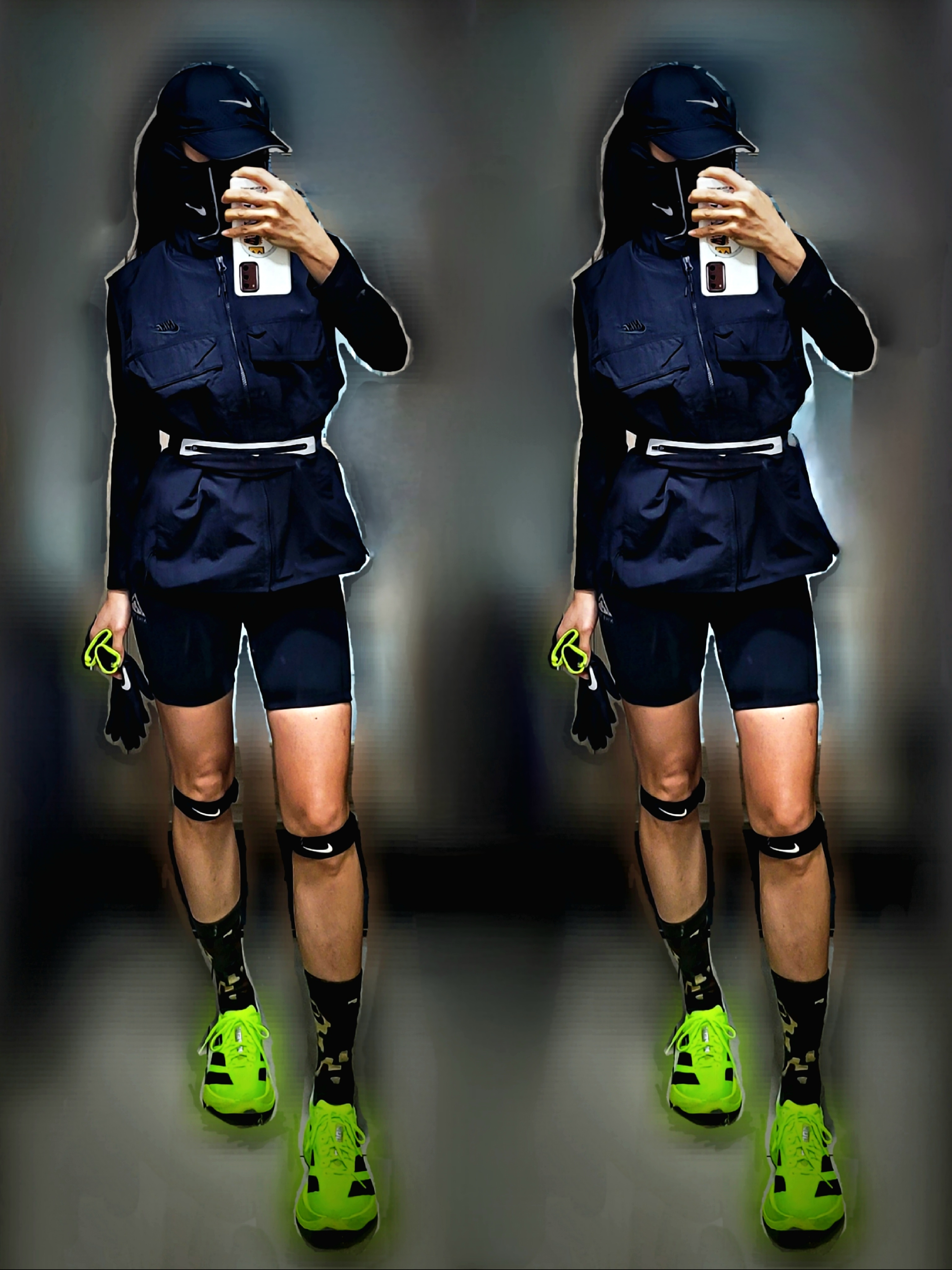 Adidas Adizero Adios Pro 4 Lucid Lemon Core Black, Nike Pro Patella Band Black 착용 스타일