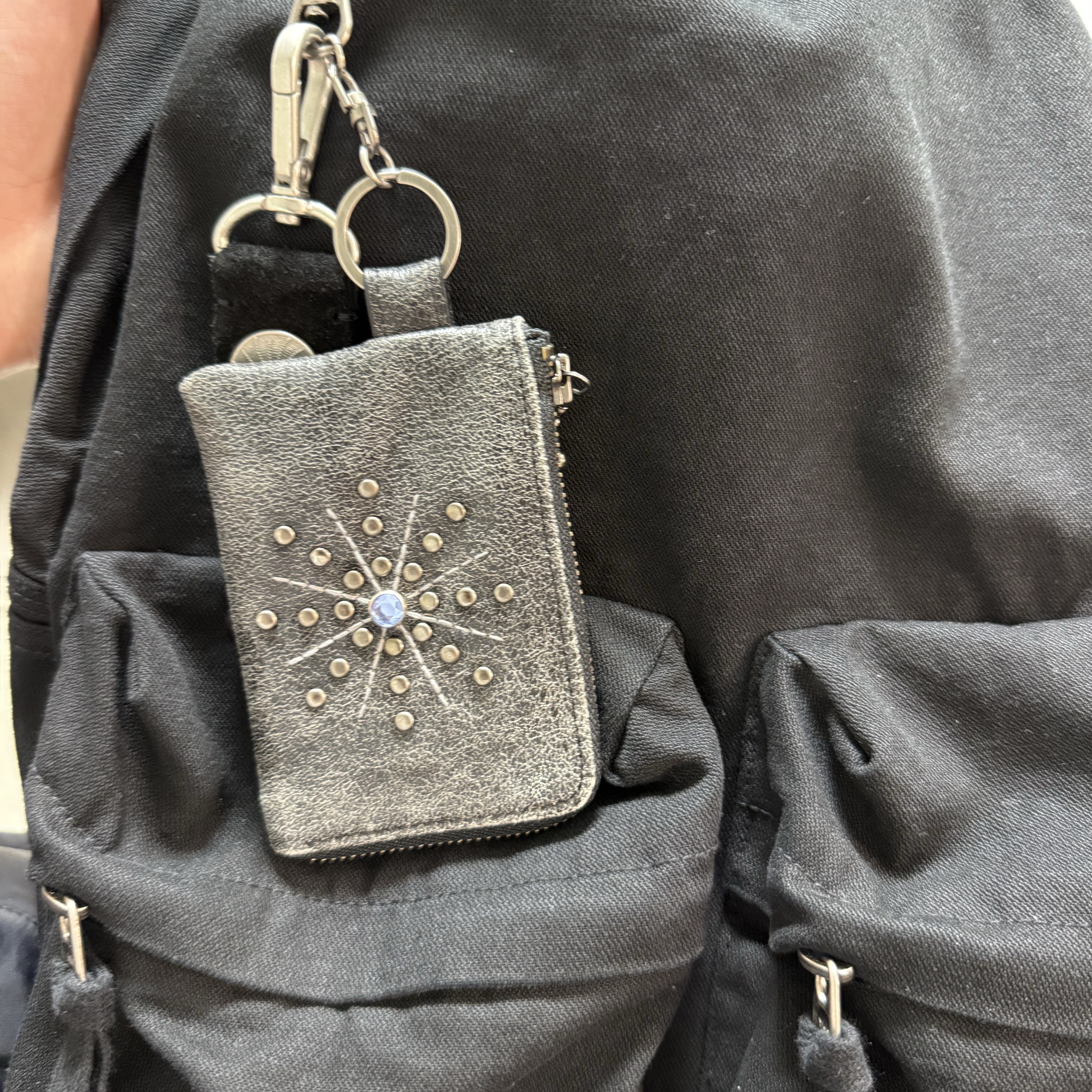 [프리오더] Polyteru Rivet Card Wallet Black, Polyteru Used Backpack 2PK Black 착용 스타일