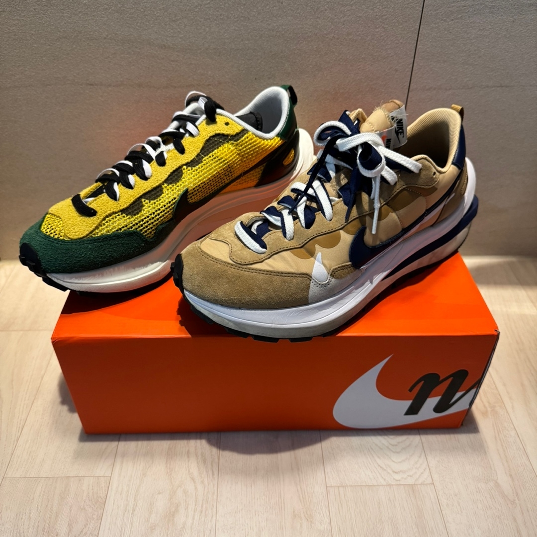 Nike x Sacai VaporWaffle Tour Yellow & Gorge Green Sail, Nike x Sacai VaporWaffle Sesame and Blue Void 착용 스타일 - 2