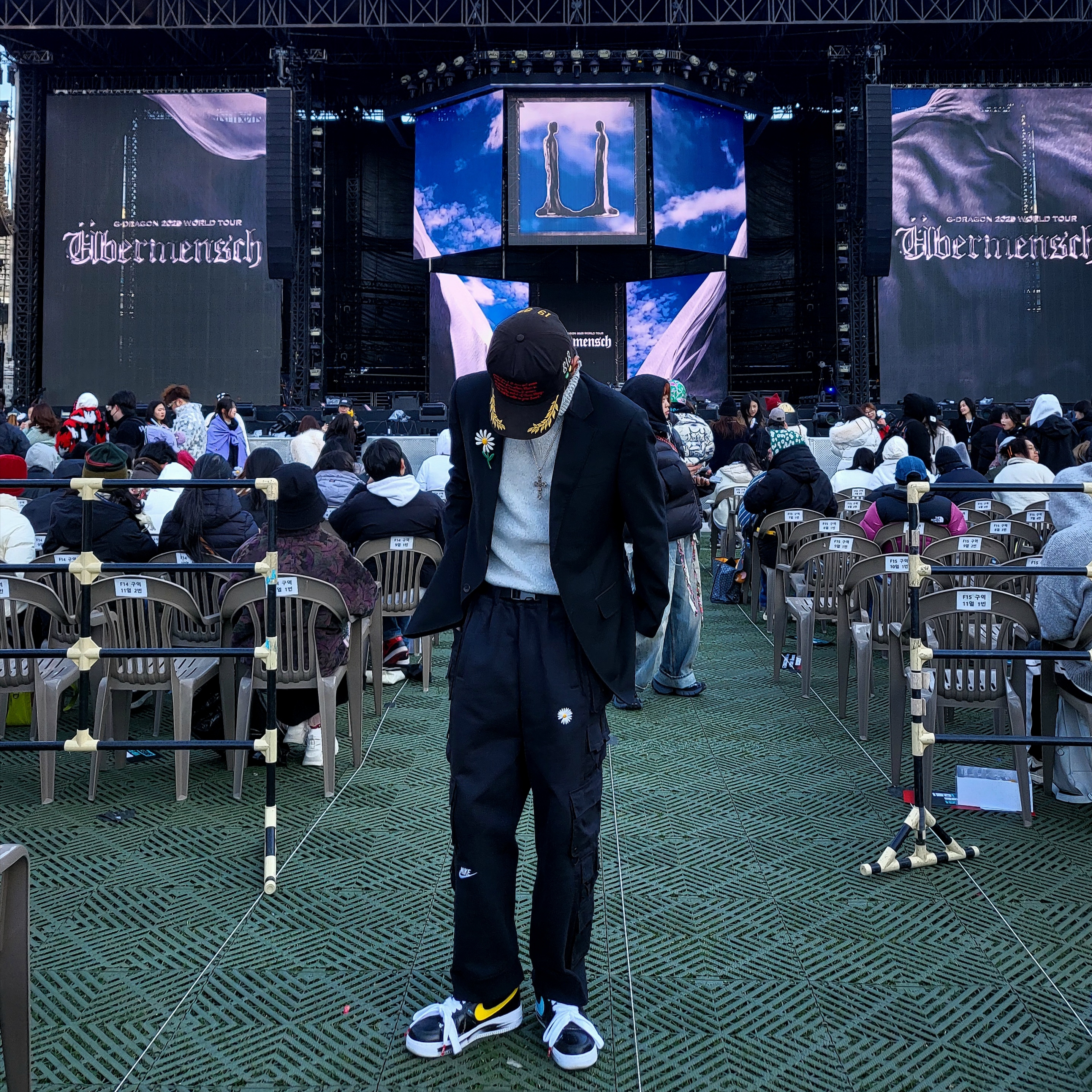 Peaceminusone 5 Panel Ball Cap #3 Black, Nike x Peaceminusone Wide Pants Black (DR0096-010) 착용 스타일 - 4