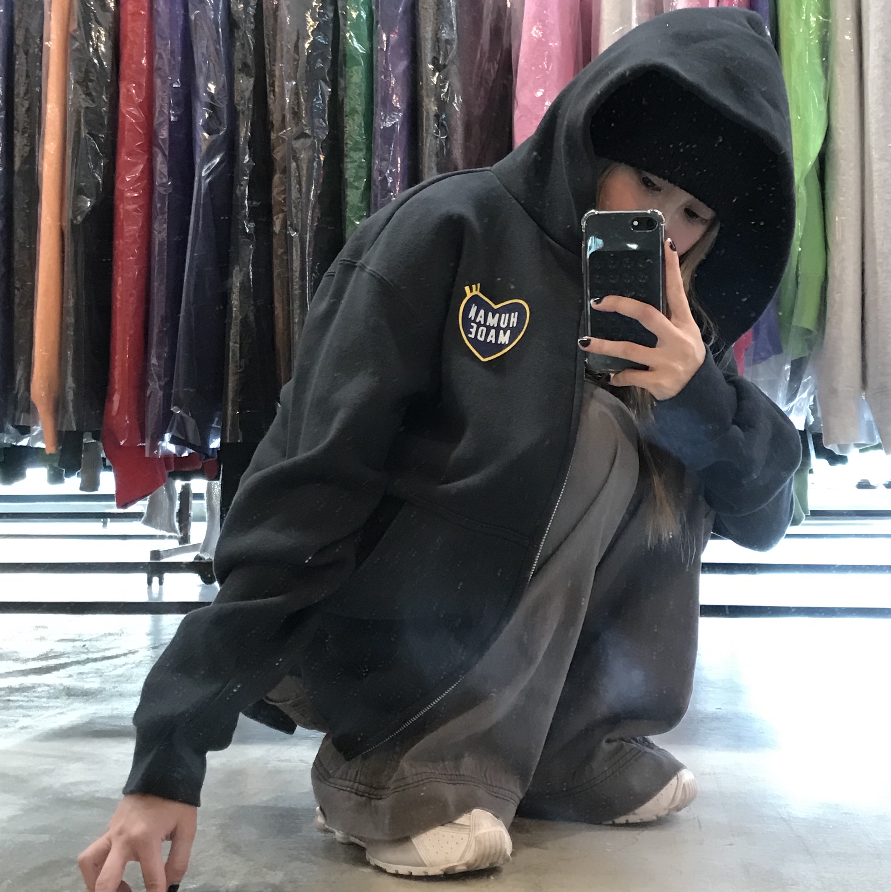 Human Made Zip-Up Heart Hoodie Black, Hysteric Glamour Guitar Girl Ball Chain Necklace Silver 착용 스타일 - 2