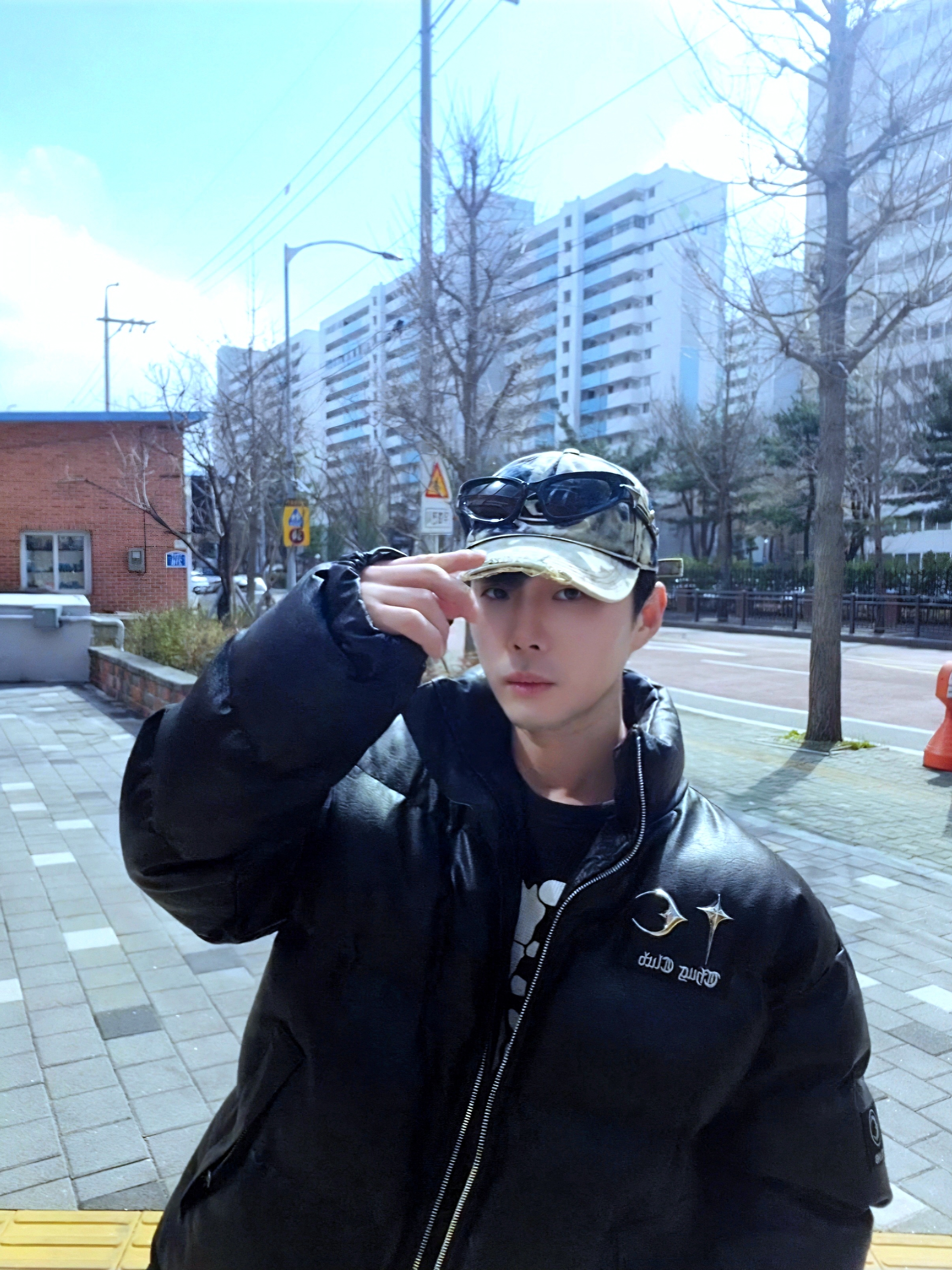 Diesel C-Seymon Treated Denim Baseball Cap Blue White 착용 스타일 - 1