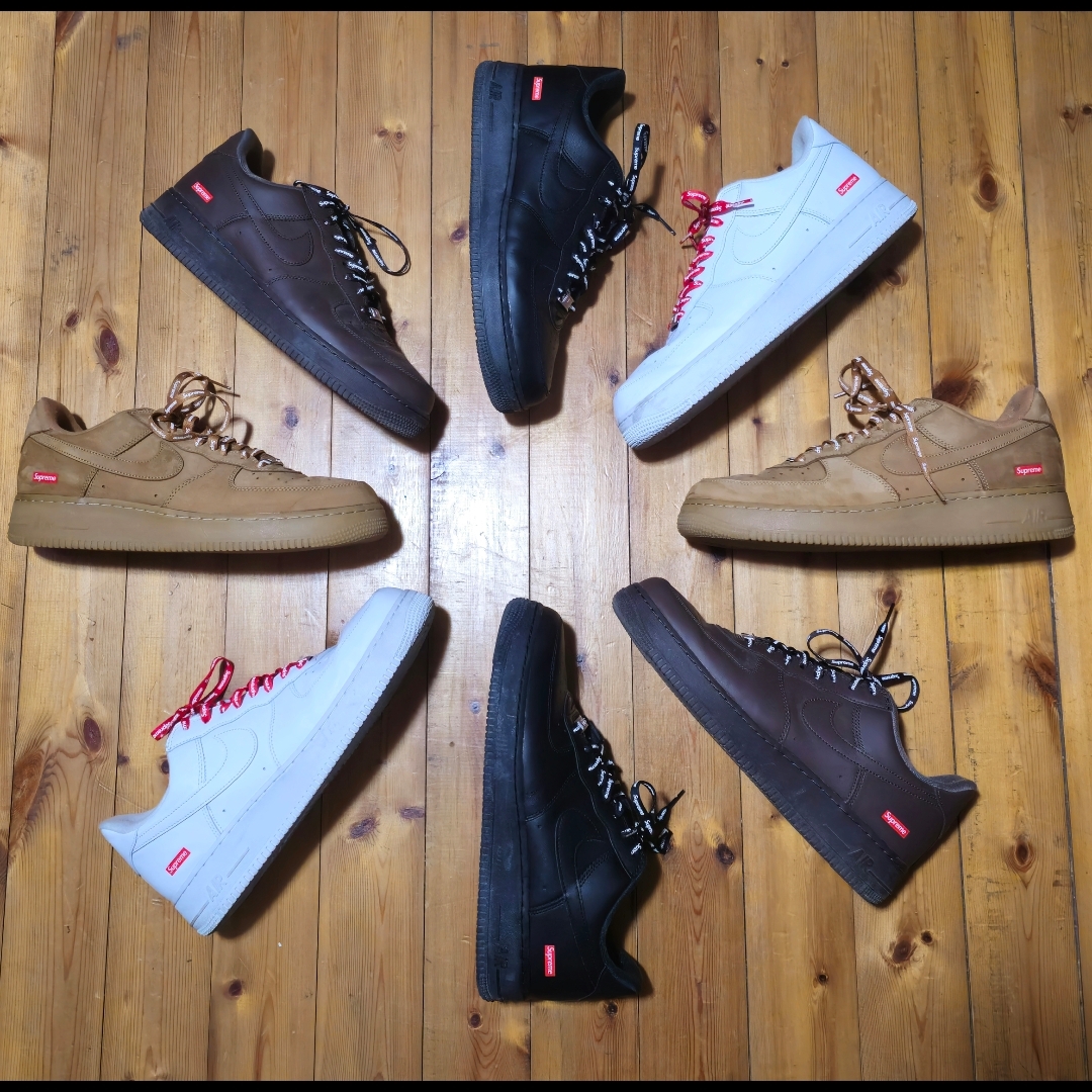 Nike x Supreme Air Force 1 Low White, Nike x Supreme Air Force 1 Low Baroque Brown 착용 스타일