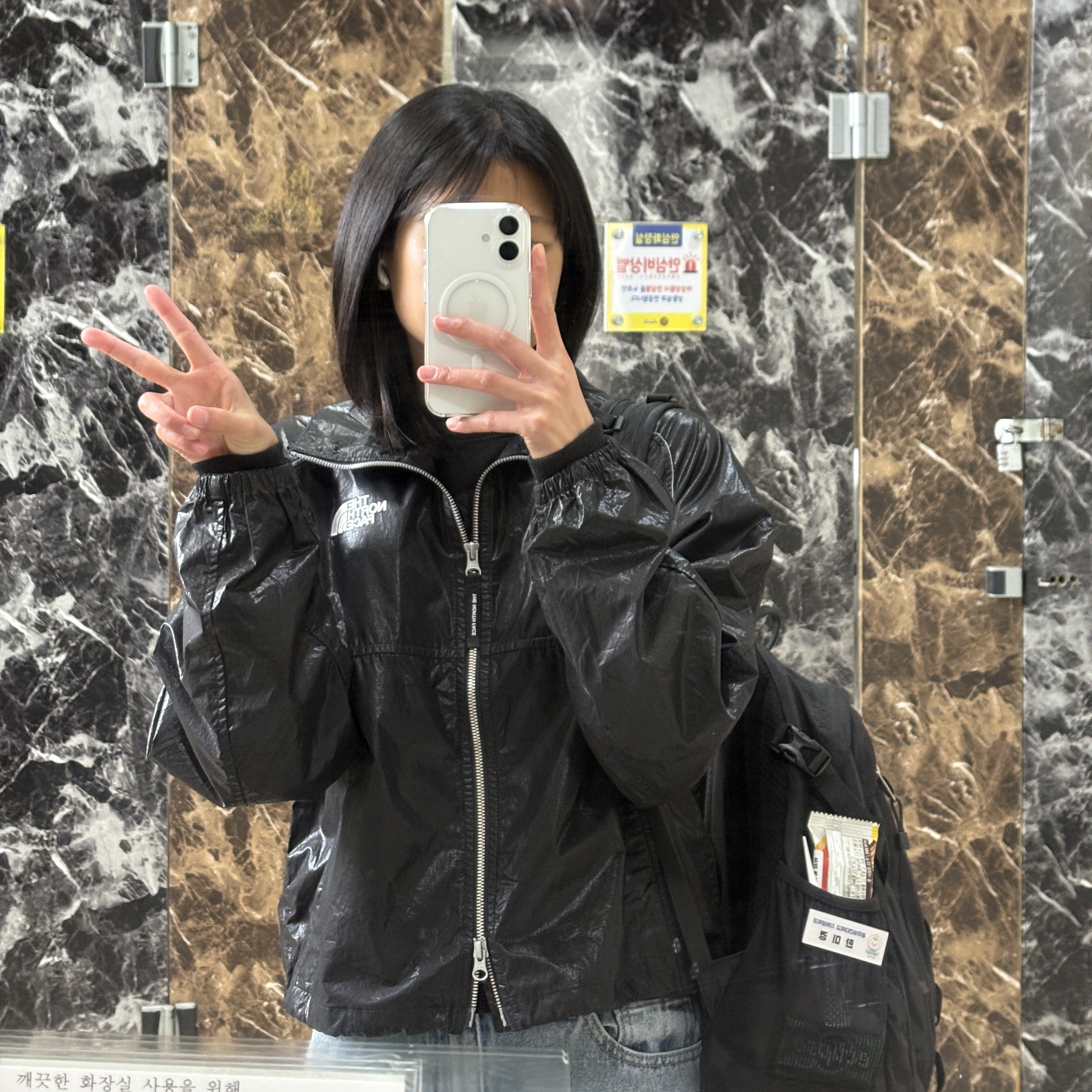 (W) The North Face White Label Novelty Olema Jacket Black 착용 스타일
