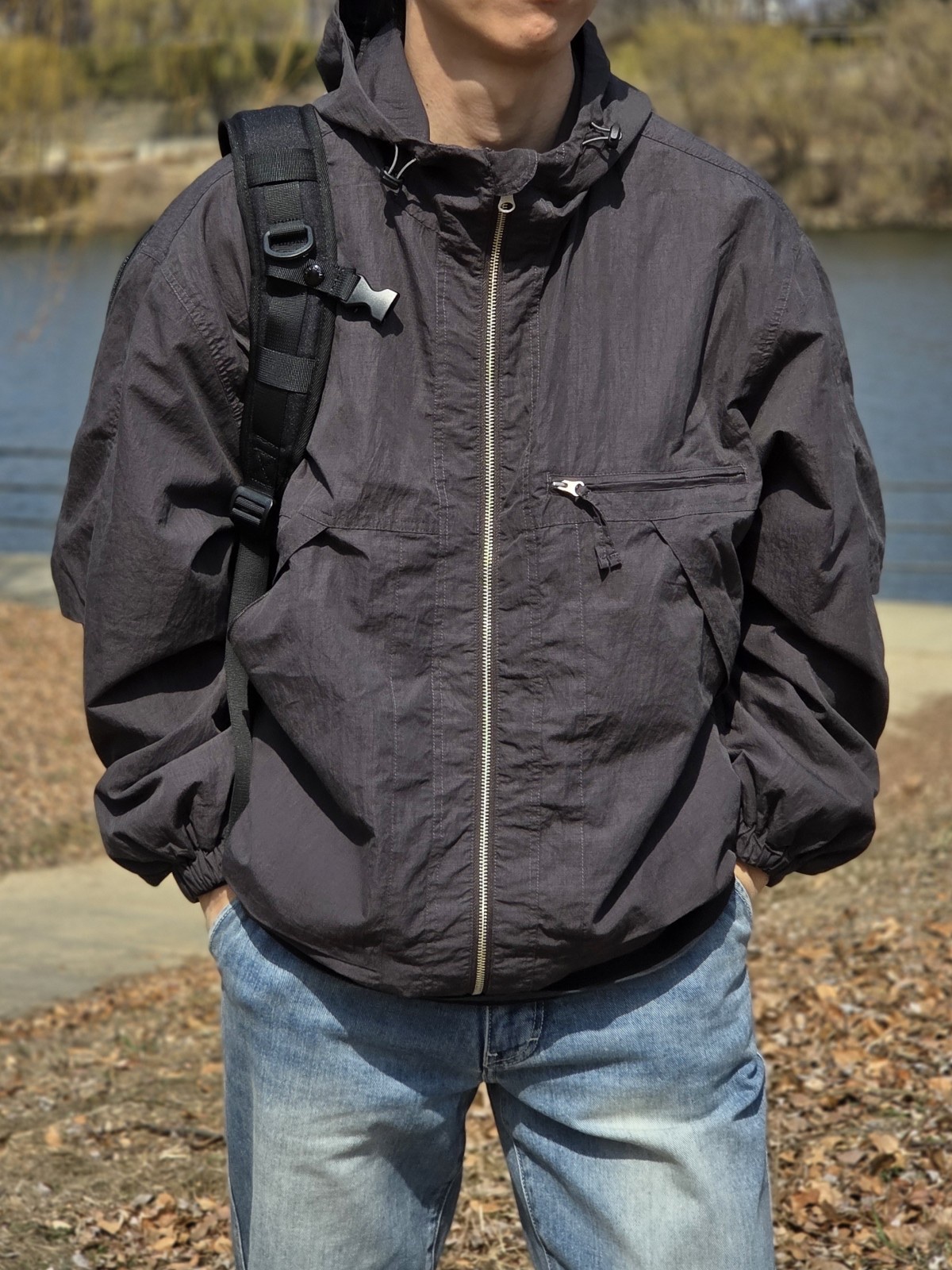 noun Hooded Jacket Charcoal 착용 스타일 - 4