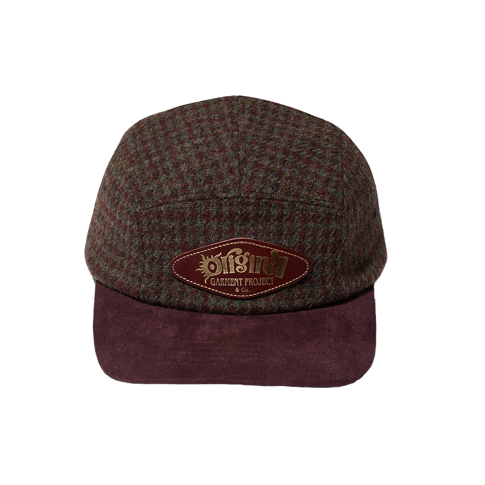 O25FFCA019BU OGARP Wool Check Leather Wappen 5P Cap Burgundy