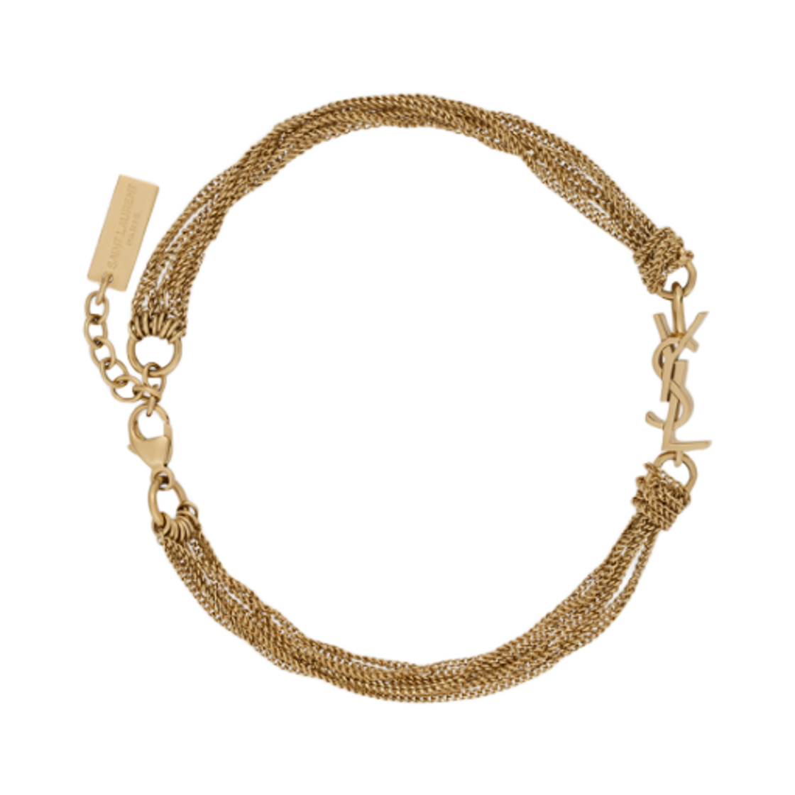 804330-Y1500-8030 Saint Laurent Cassandre Tassel Bracelet in Metal Gold