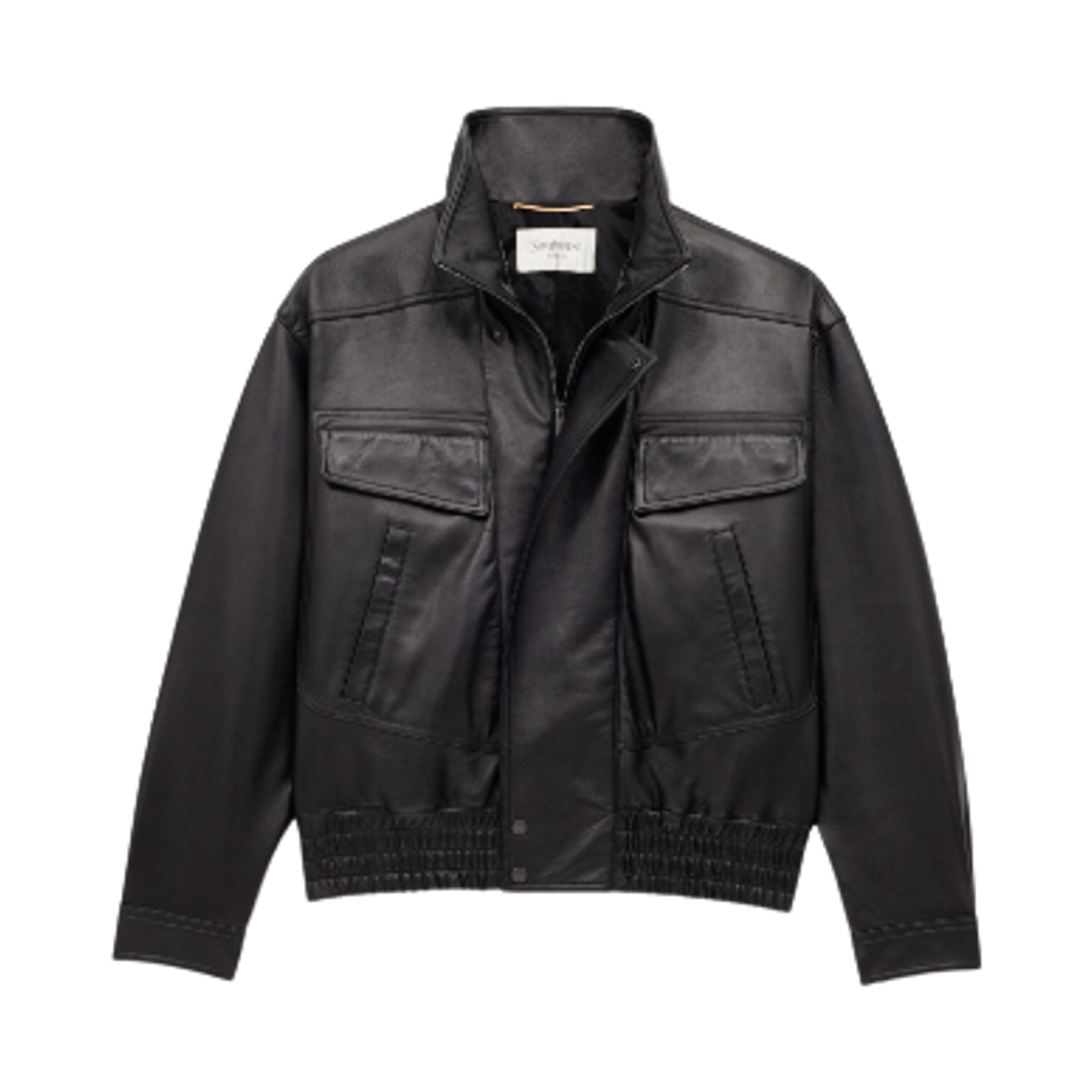 (W) 생로랑 플런지드 램스킨 봄버 자켓 블랙((W) Saint Laurent Plunged Lambskin Bomber Jacket Black) - 1