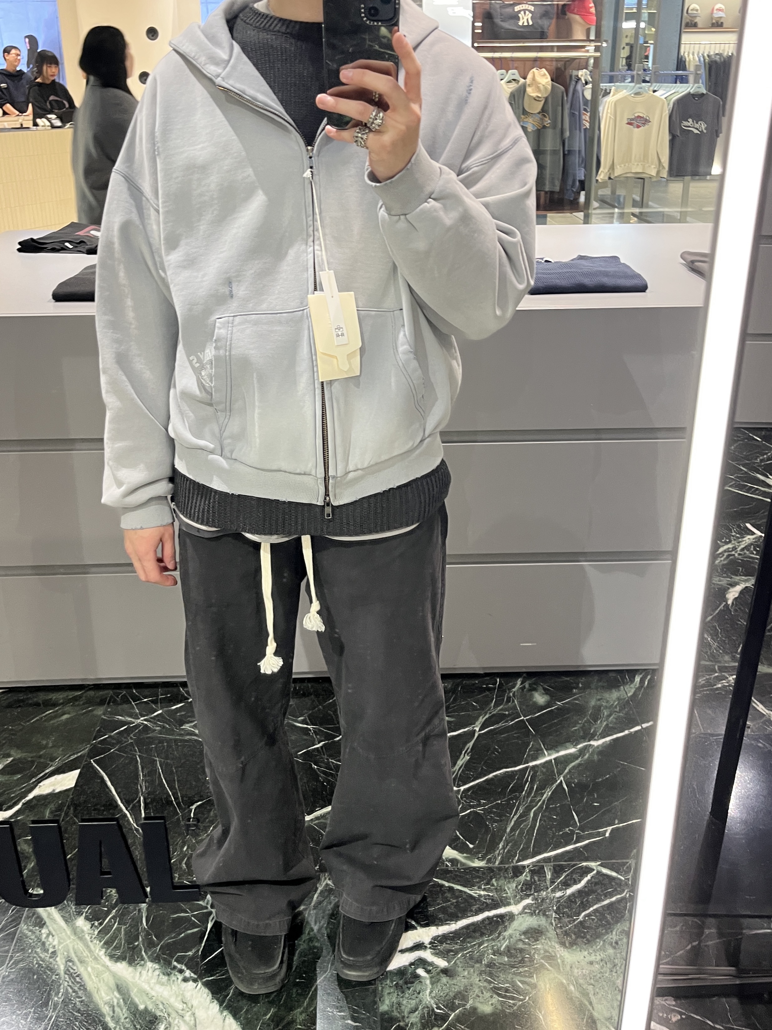 Polyteru x Casper Zip Hoodie 'Spider's Web' 1% Dyed Gray, Polyteru Human Index Human Loosed Knit Brown Charcoal 착용 스타일 - 1