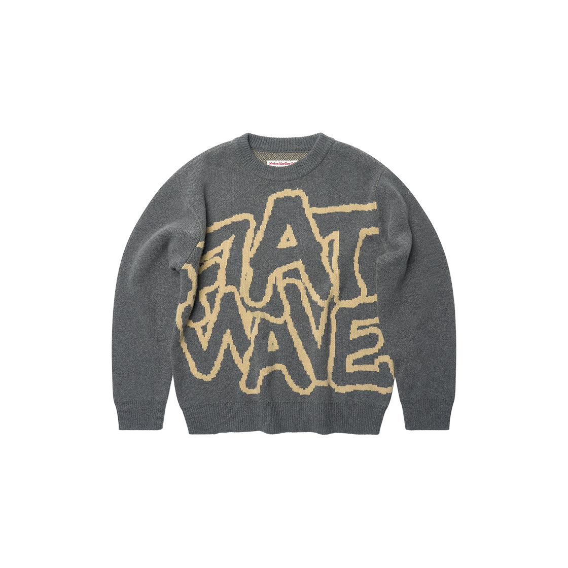플랫웨이브 인 서울 리프 울 레터링 라운드 니트 차콜(Flatwave in Seoul Ryef Wool Lettering Round Knit Charcoal)