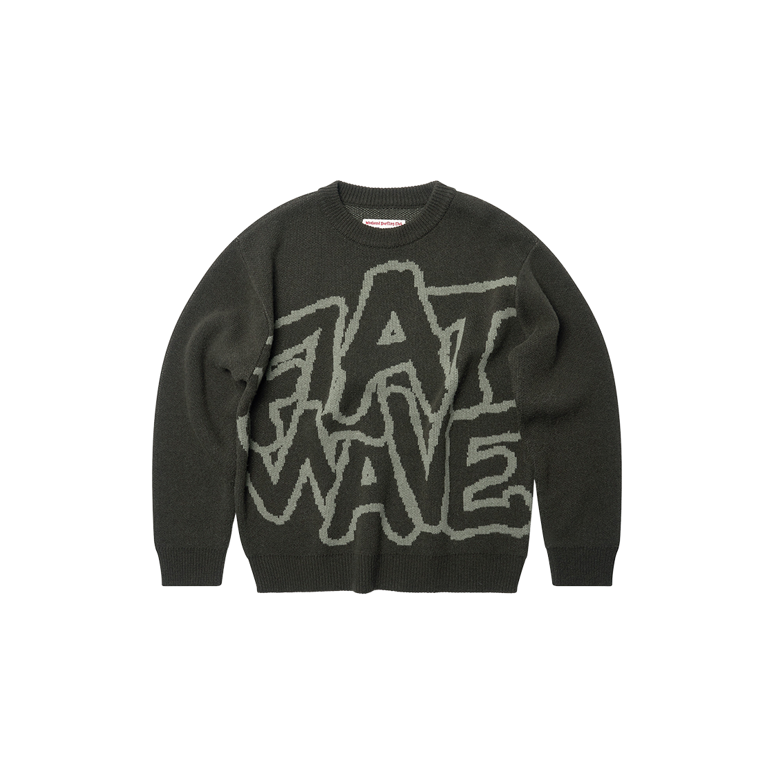플랫웨이브 인 서울 리프 울 레터링 라운드 니트 카키(Flatwave in Seoul Ryef Wool Lettering Round Knit Khaki)