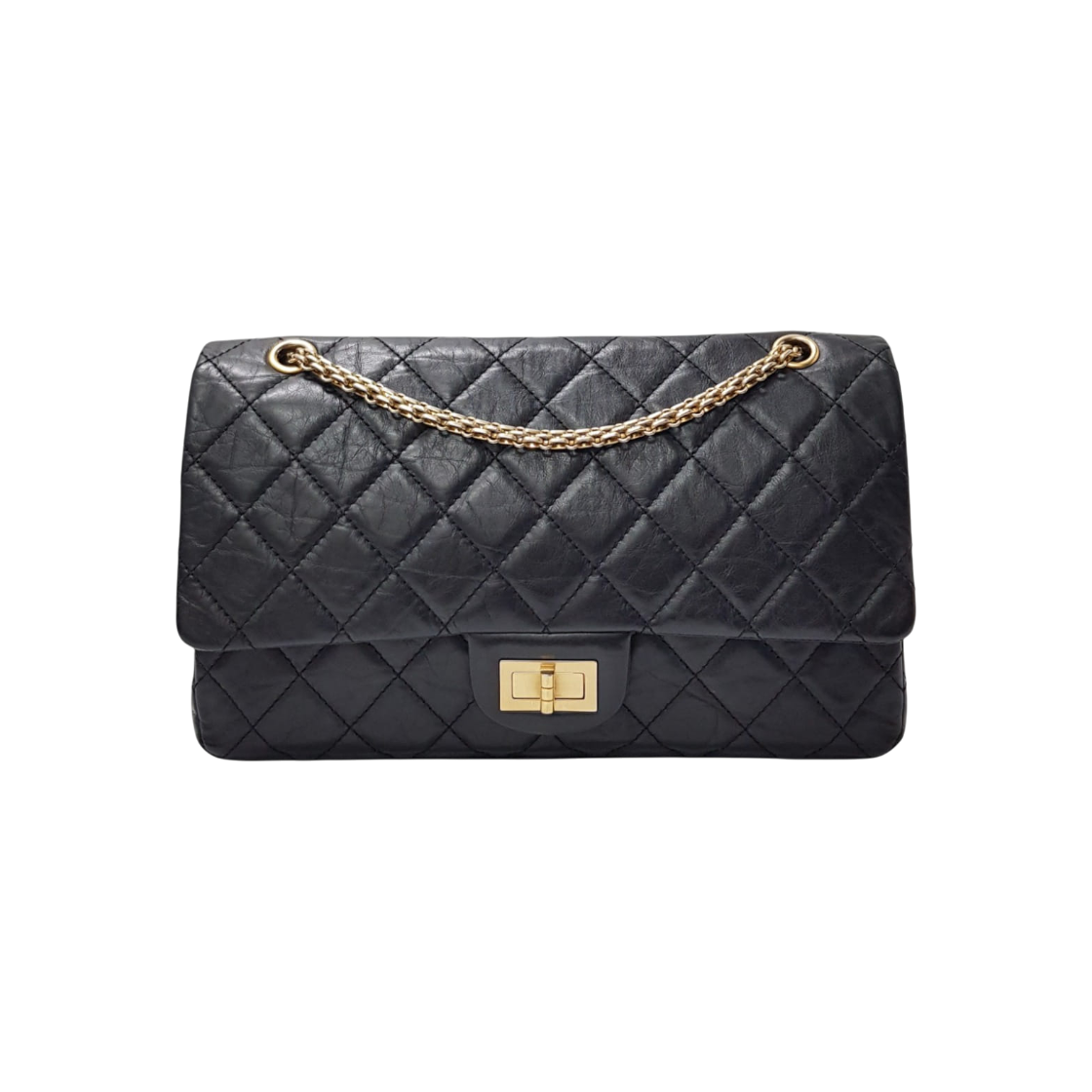 ITHPDSCF6DK4 Chanel Vintage Black 2.55 Large Gold Chain Shoulder Bag