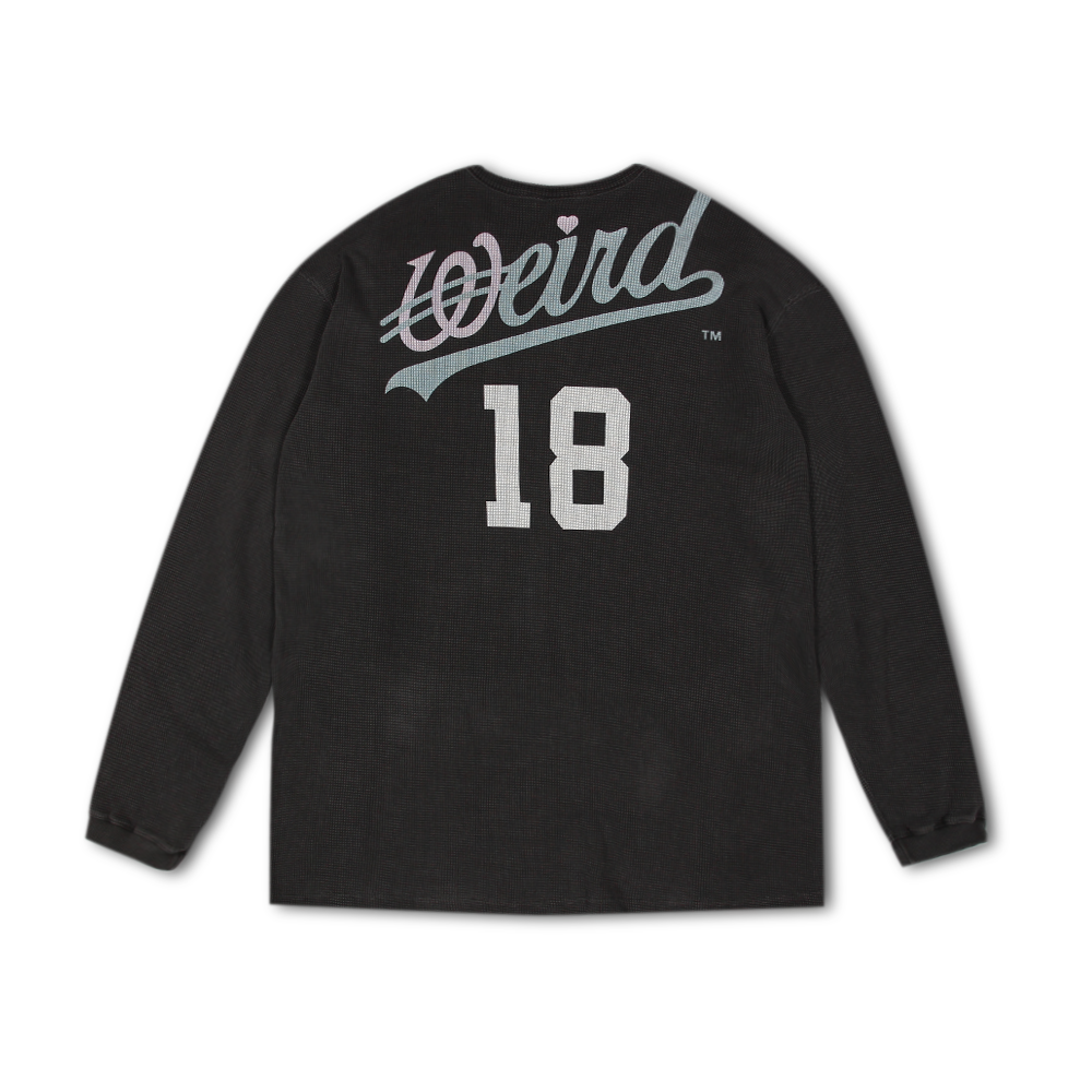 P00000IK Weird World Over Print Waffle Long Sleeve Grey