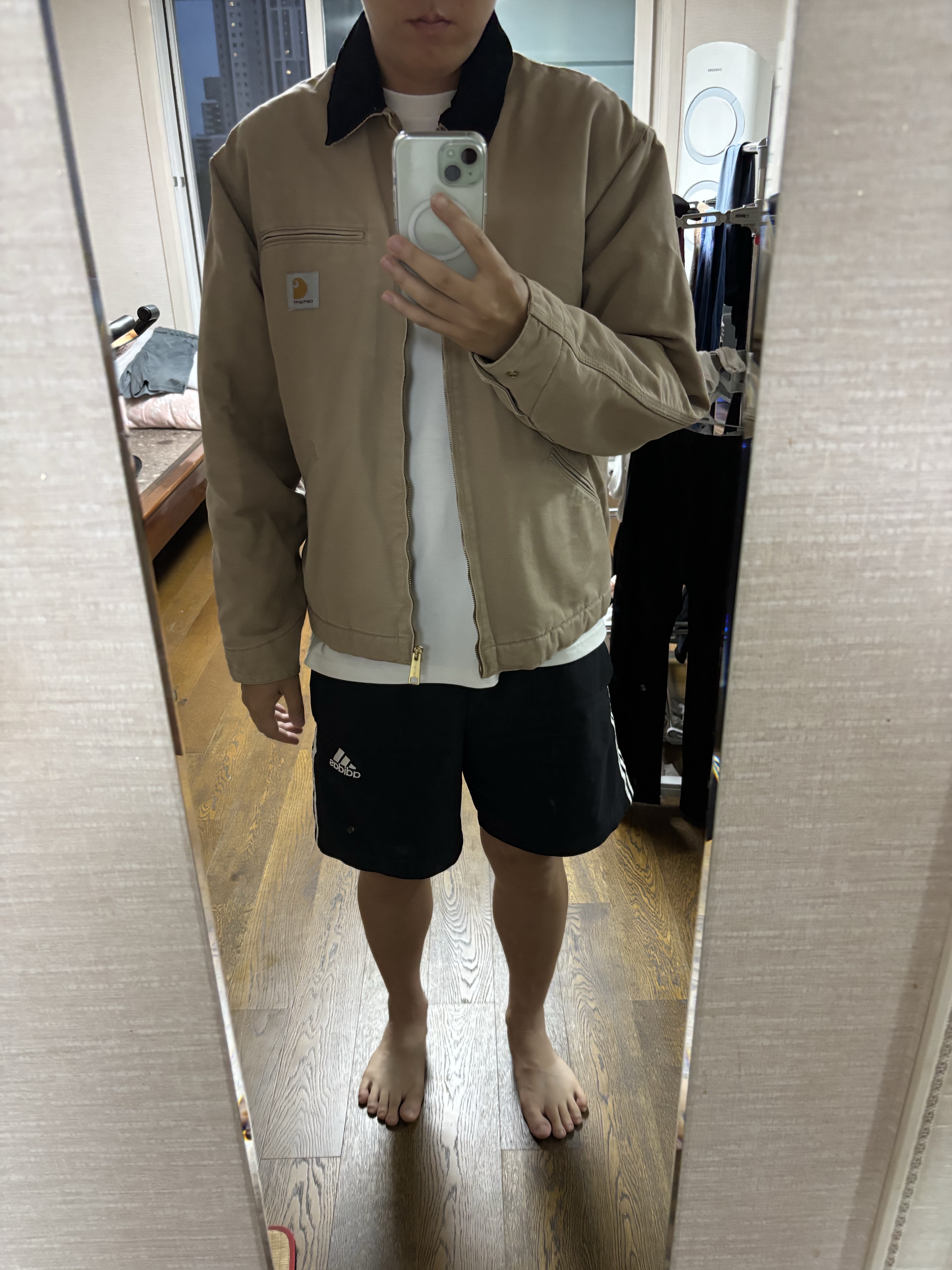 Carhartt WIP Organic Cotton Dearborn Canvas OG Detroit Jacket Peanut Aged Canvas - Winter 착용 스타일