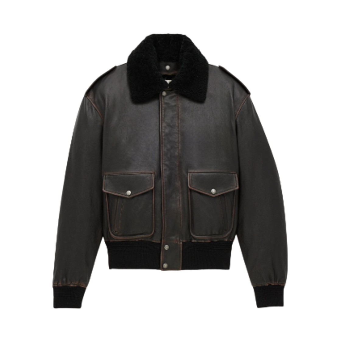 836516-YCTD2-1600 (W) Saint Laurent Vintage Lambskin Shearling Bomber Jacket Reglisse Auburn