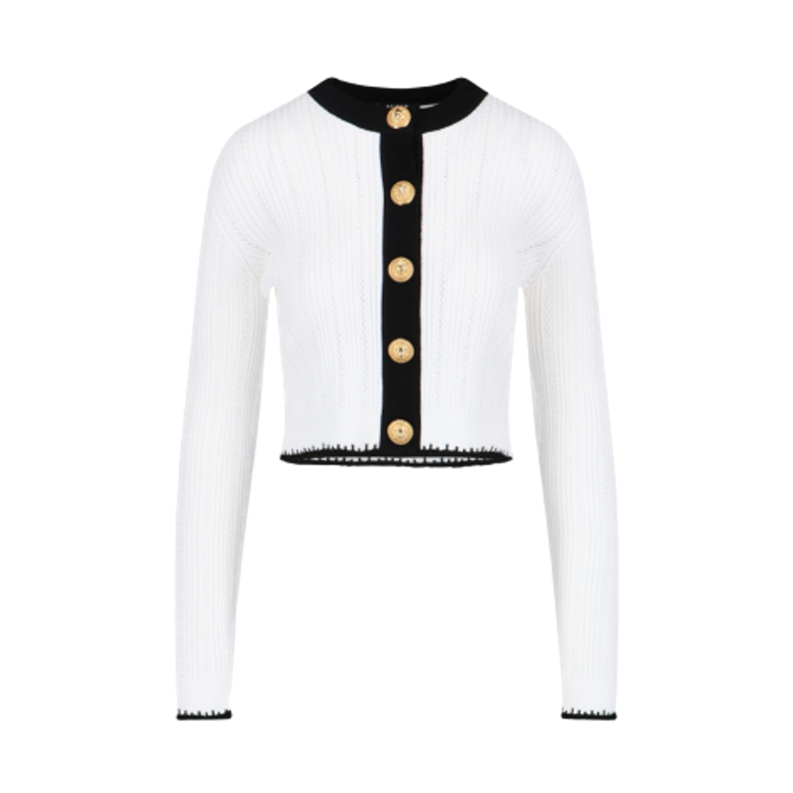 (W) 발망 크롭 니트 가디건 화이트 블랙((W) Balmain Cropped Knit Cardigan White Black) - 1