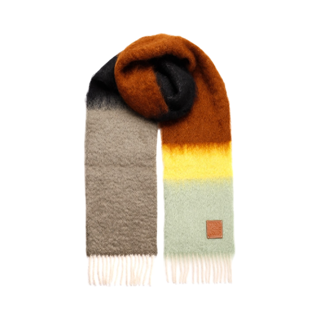 (W) 로에베 모헤어 울 머플러 블랙 멀티컬러((W) Loewe Muffler in Mohair and Wool Black Multicolor)