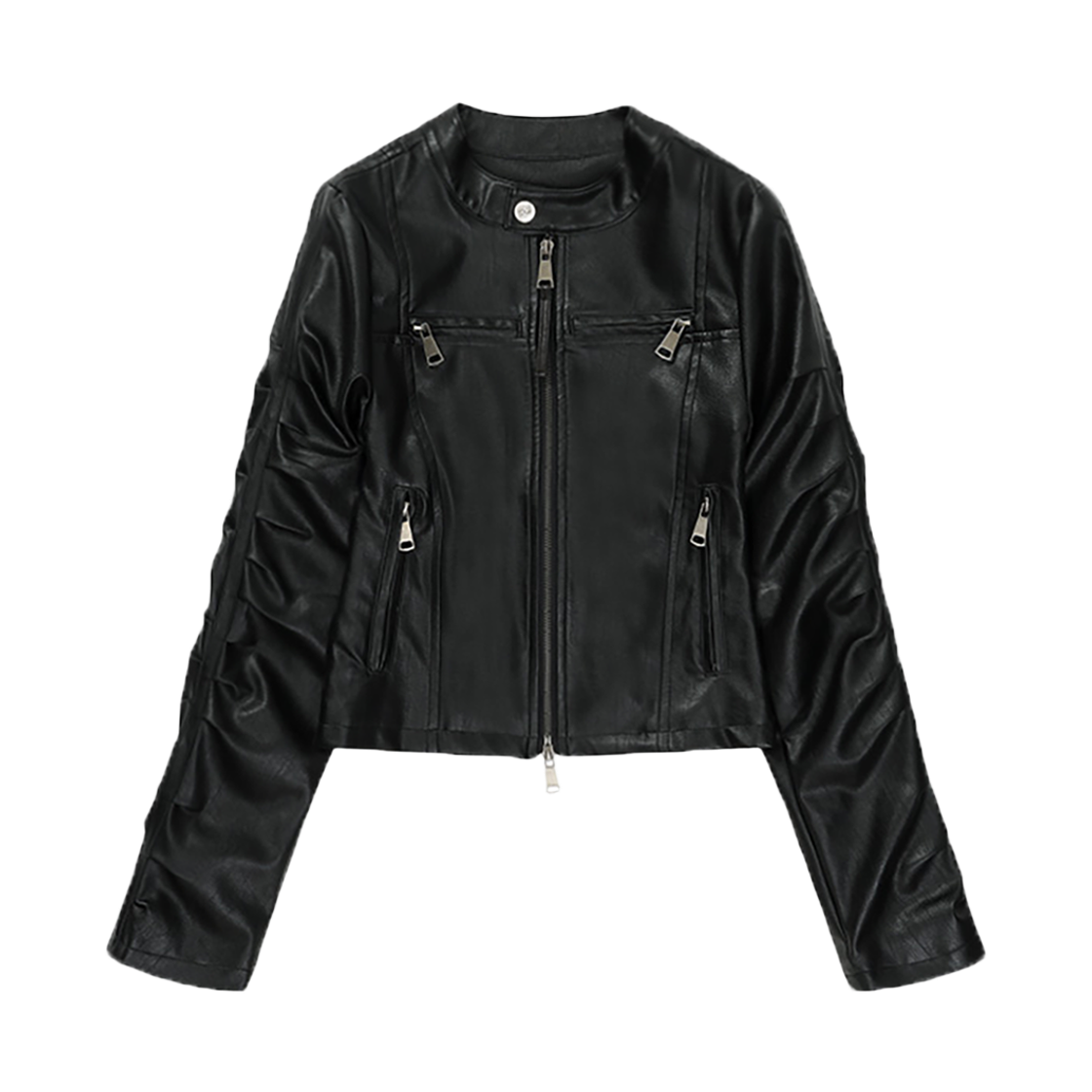 GL25FAJK01BK Gila Archive Cross Patched Shirring Leather Jacket Black