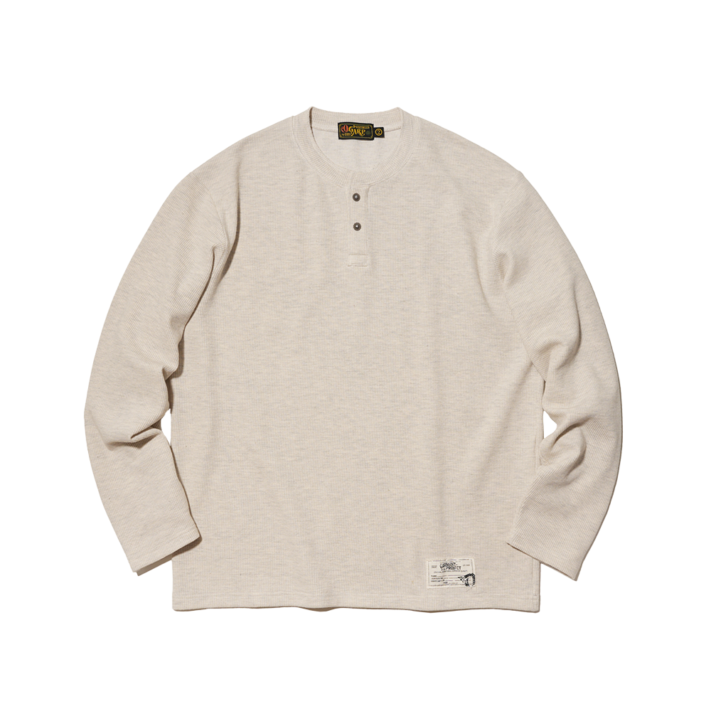 O25FFTS022OT OGARP Waffle Henley Neck Long Sleeve Oatmeal