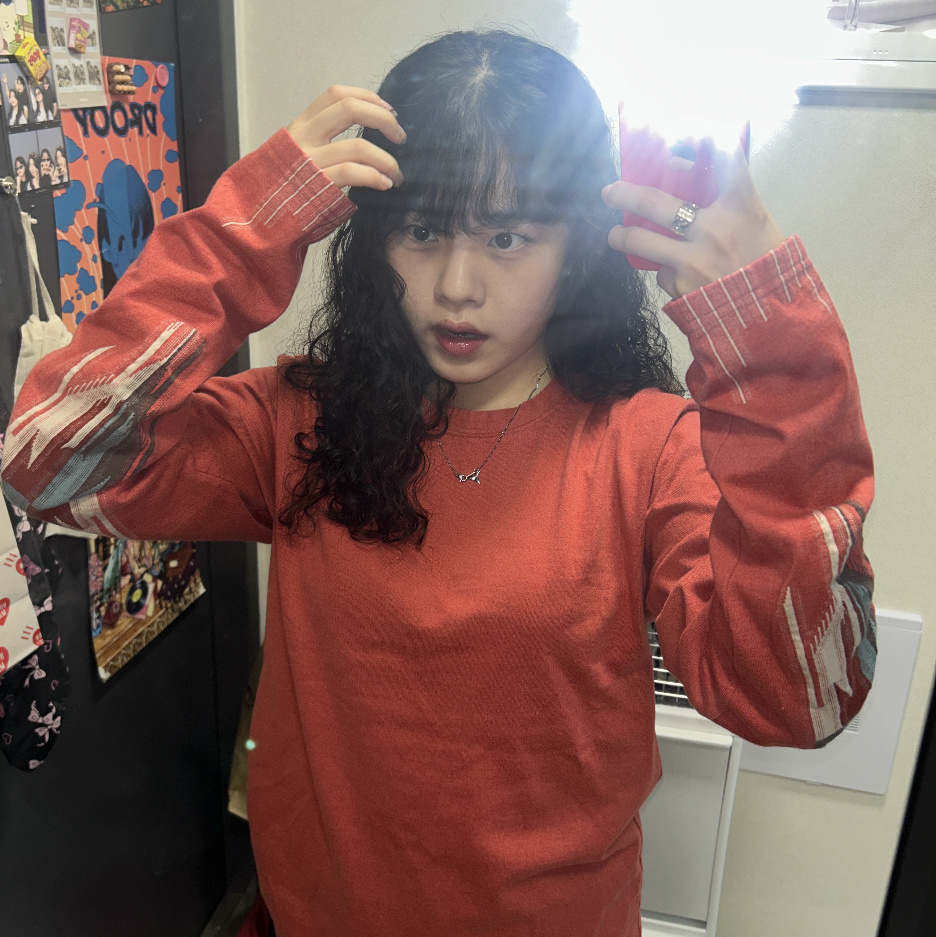 Kapital Ortega Jersey Crewlon T-Shirt Red 착용 스타일