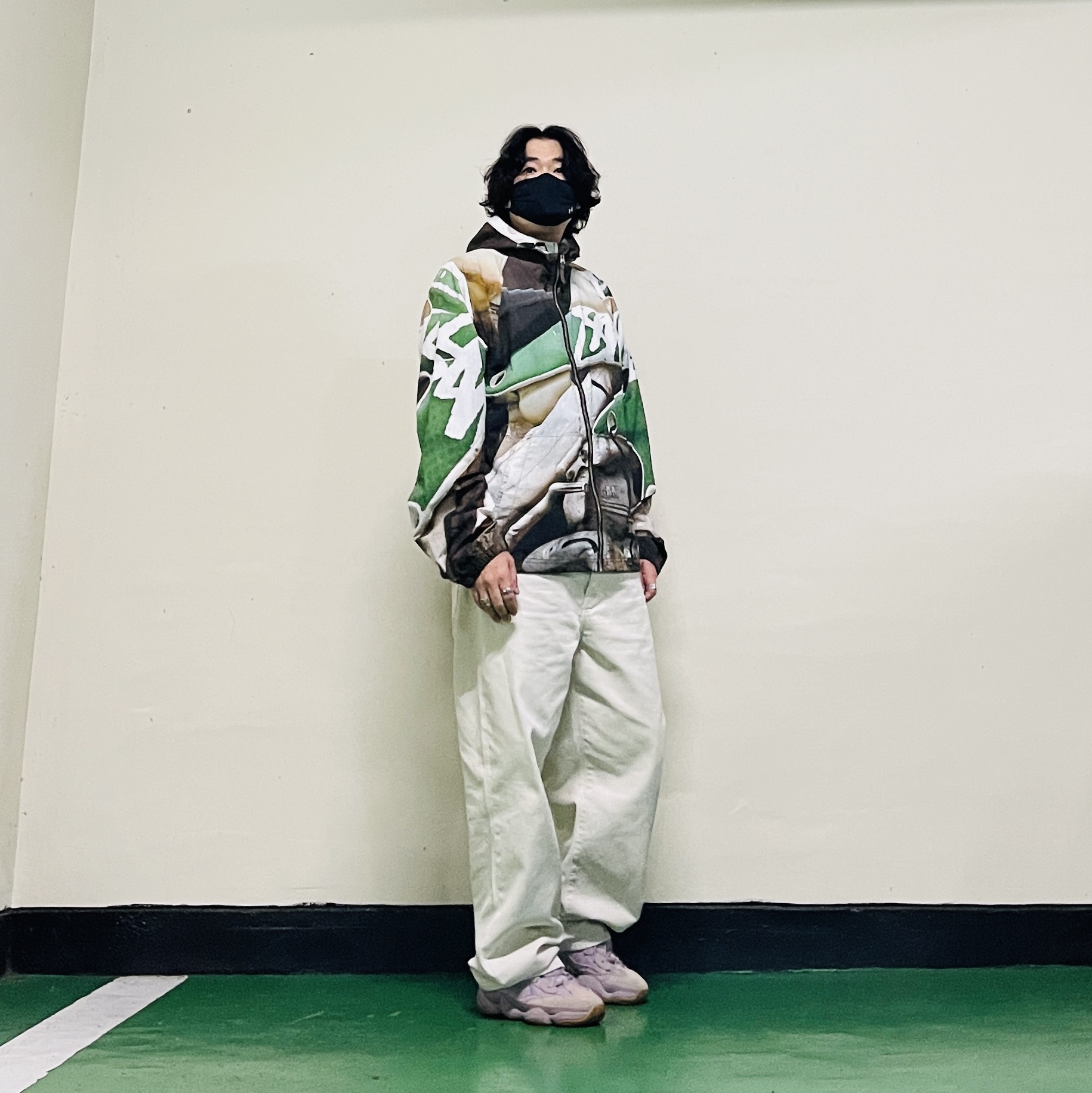 Stussy Beach Shell Baja Print Multi, Stussy Washed Canvas Big OL' Jean Washed Vintage Natural 착용 스타일 - 1