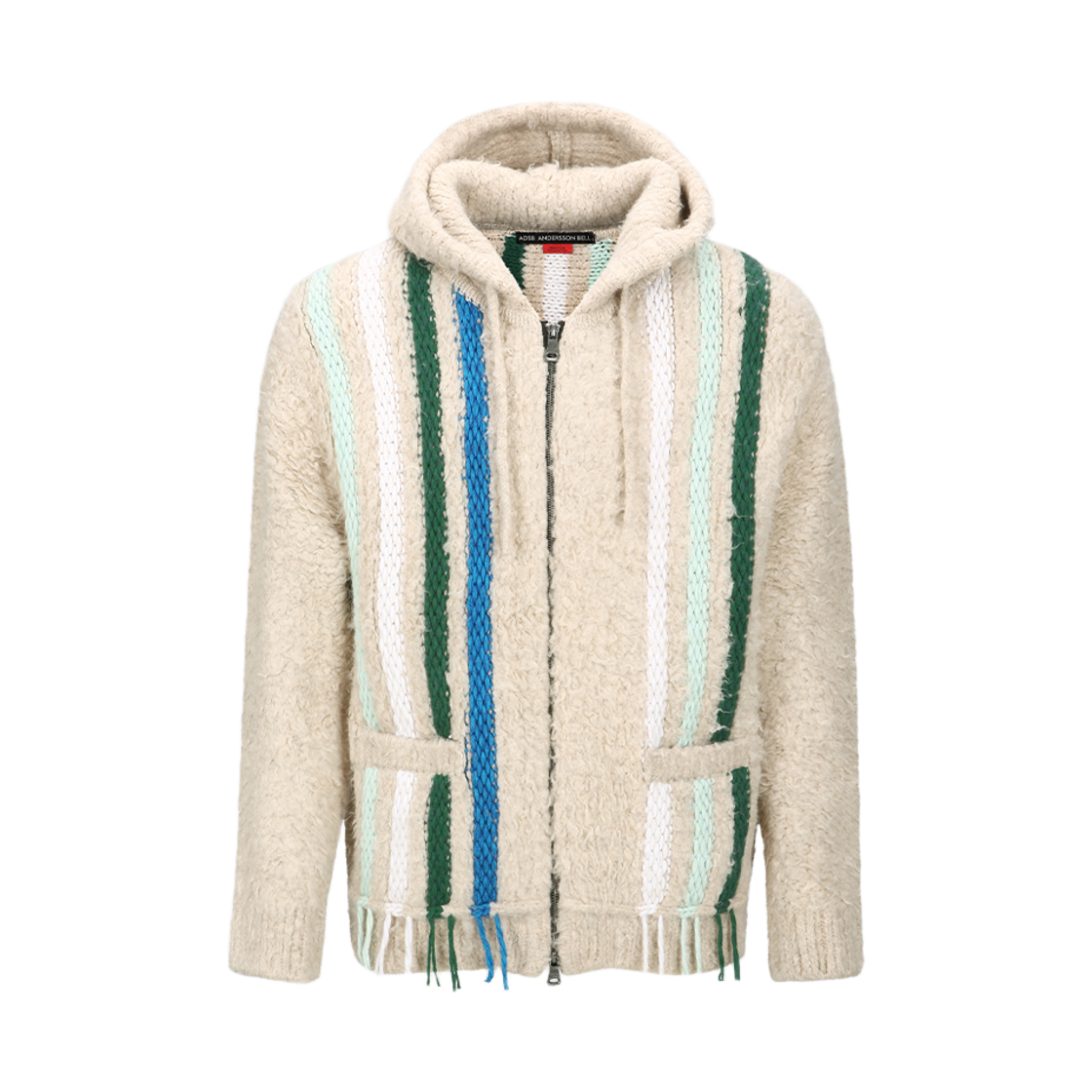 ADSB 앤더슨벨 유니섹스 리버스 스트라이프 니트 후디 에크루